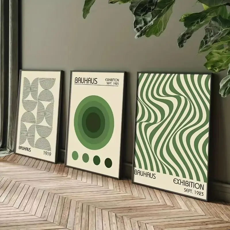 3pcs Modern Bauhaus Geometric Graphic Pattern Unframed Canvas Paintings, Minimalist Medieval Home Living Room Art Decor Posters, Oil Painting