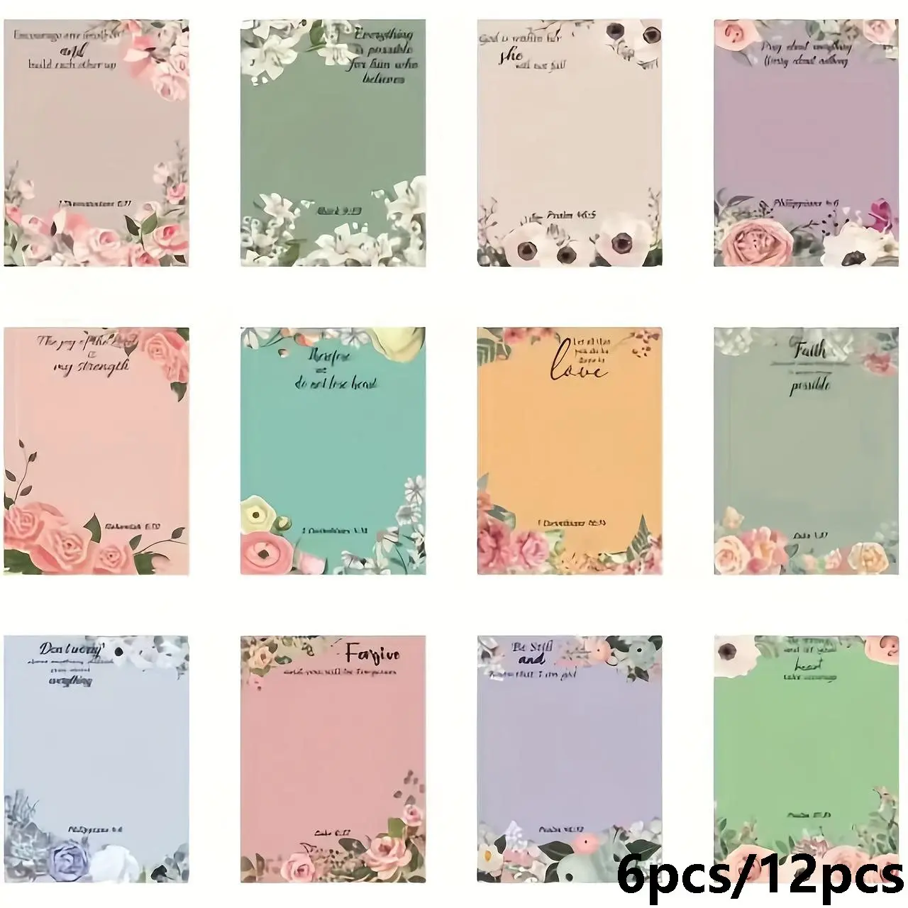 Inspirational Bible Verse Sticky Notes Set, 6/12pcs Floral Pattern Self-Adhesive Memo Pads, Christian Faith Gifts for Women, Teachers, Nurses, Adhesive Stickers, Includes Sticker