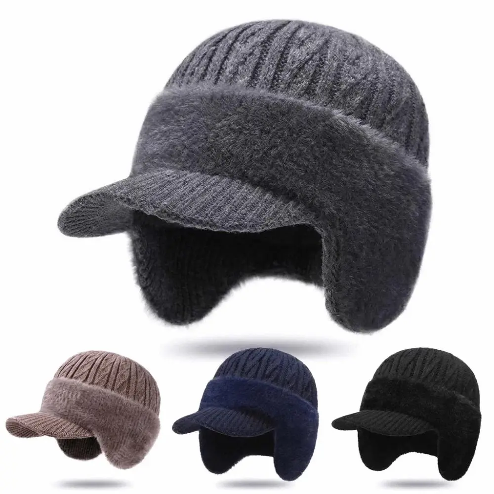 Unisex Cozy Fleece-Lined Thermal Winter Brimmed Cap - Knitted Visor Soft Knit Beanie, Thick Coldproof Windproof Outdoor Wear, Ideal for Ski Sports, Daily Commute & Holiday Gift