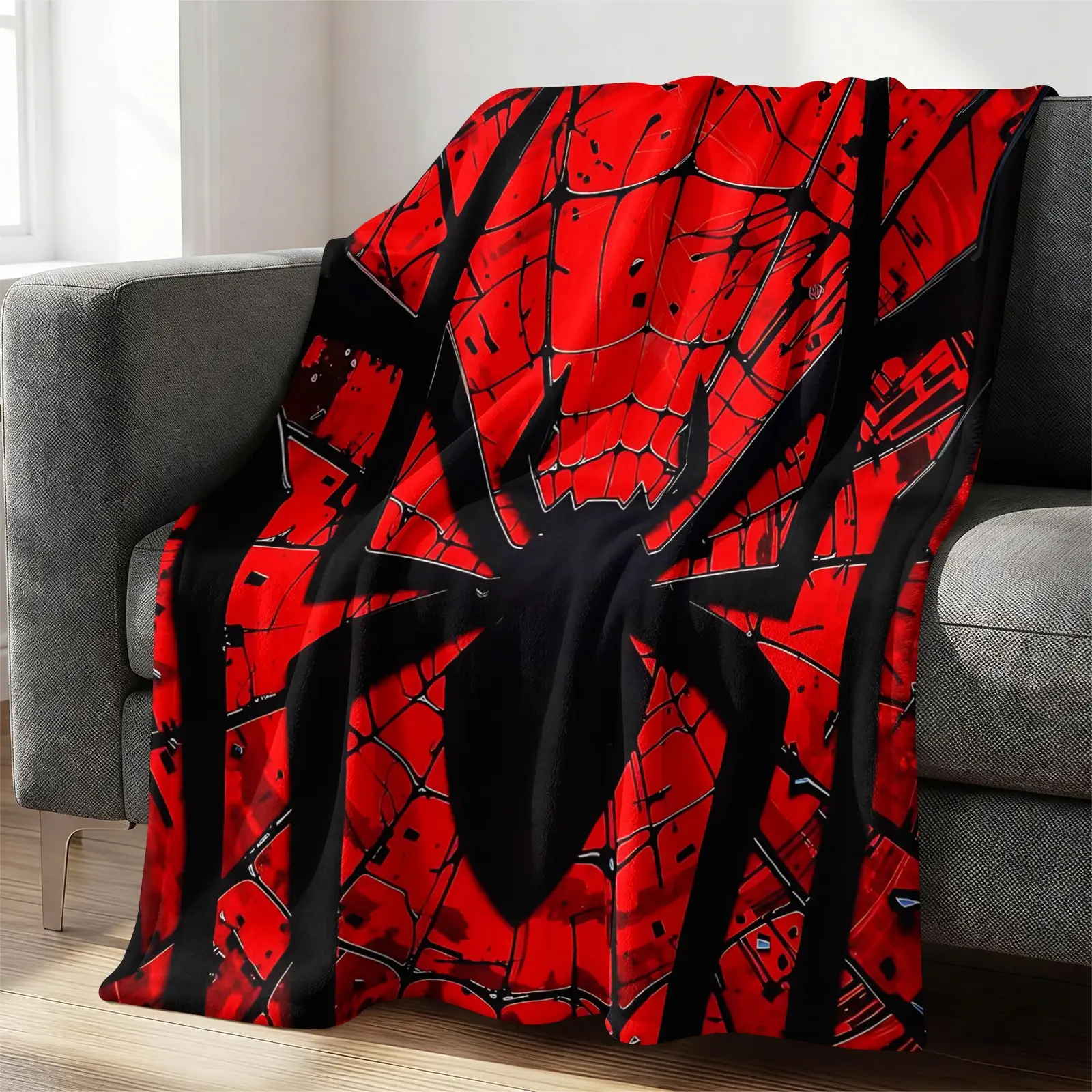 Spider Flannel Throw Blanket, Soft Warm Decorative Stylish Blanket, Trendy Gift Blanket, Ideal Birthday Holiday Present for Teen Boys Kids, Cozy Portable Blanket for Sofa Couch Bed Travel