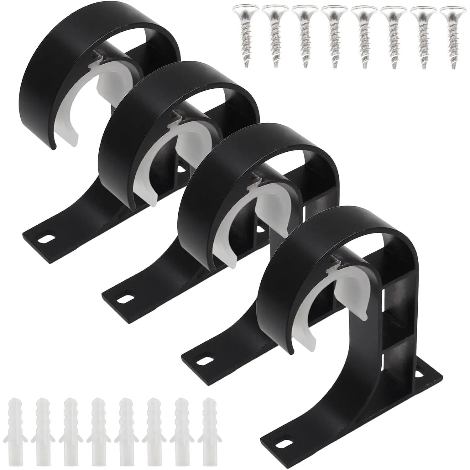 4 Pack Ceiling Curtain Rod Brackets,  Alloy Ceiling Mount Hooks for 1" Drapery Rods, Curtain Pole Supports Holders for Bedroom Living Room (Black)