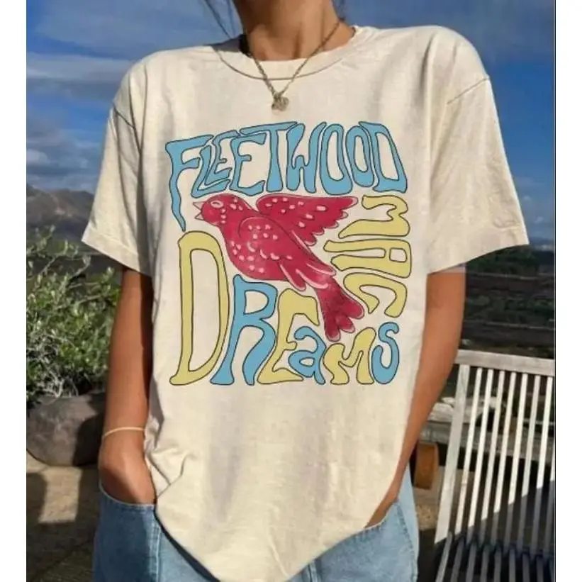 Women's Vintage Fleetwood Mac American Tour Graphic T-Shirt - Unisex Streetwear, Casual Comfortable Print Fabric, Youth-Adult Fan Gift Merchandise