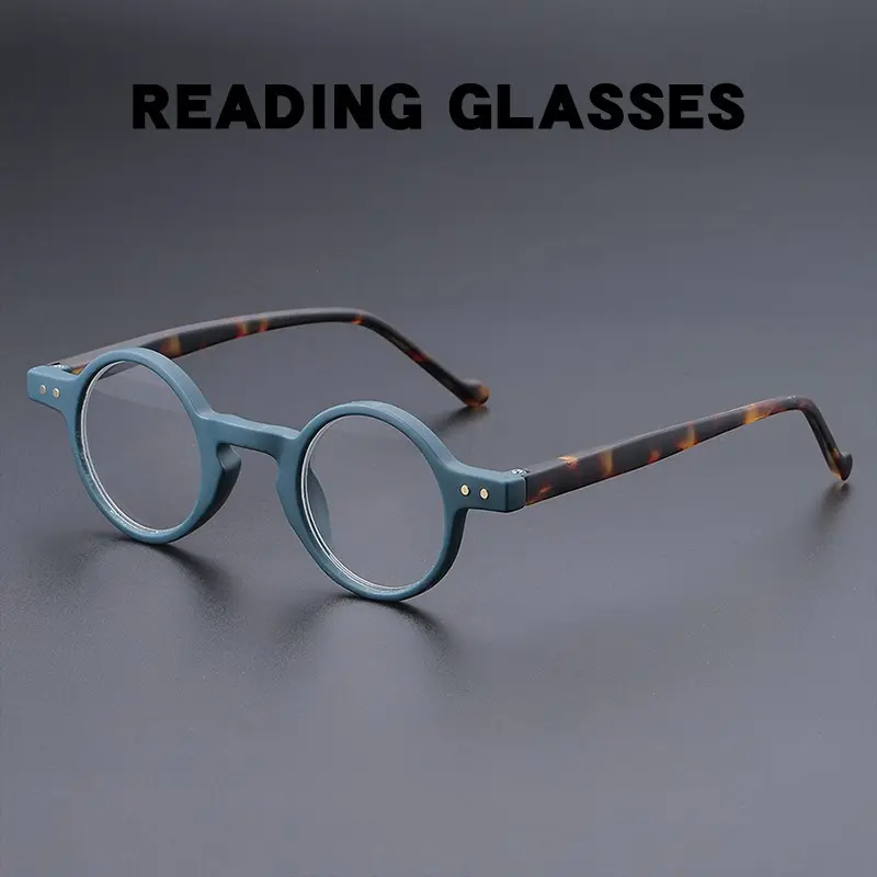 Vintage Round Reading Glasses for Men and Women, Retro Rivet Frame, Multi-Color HD Resin Lenses, Portable Elderly Reading Glasses