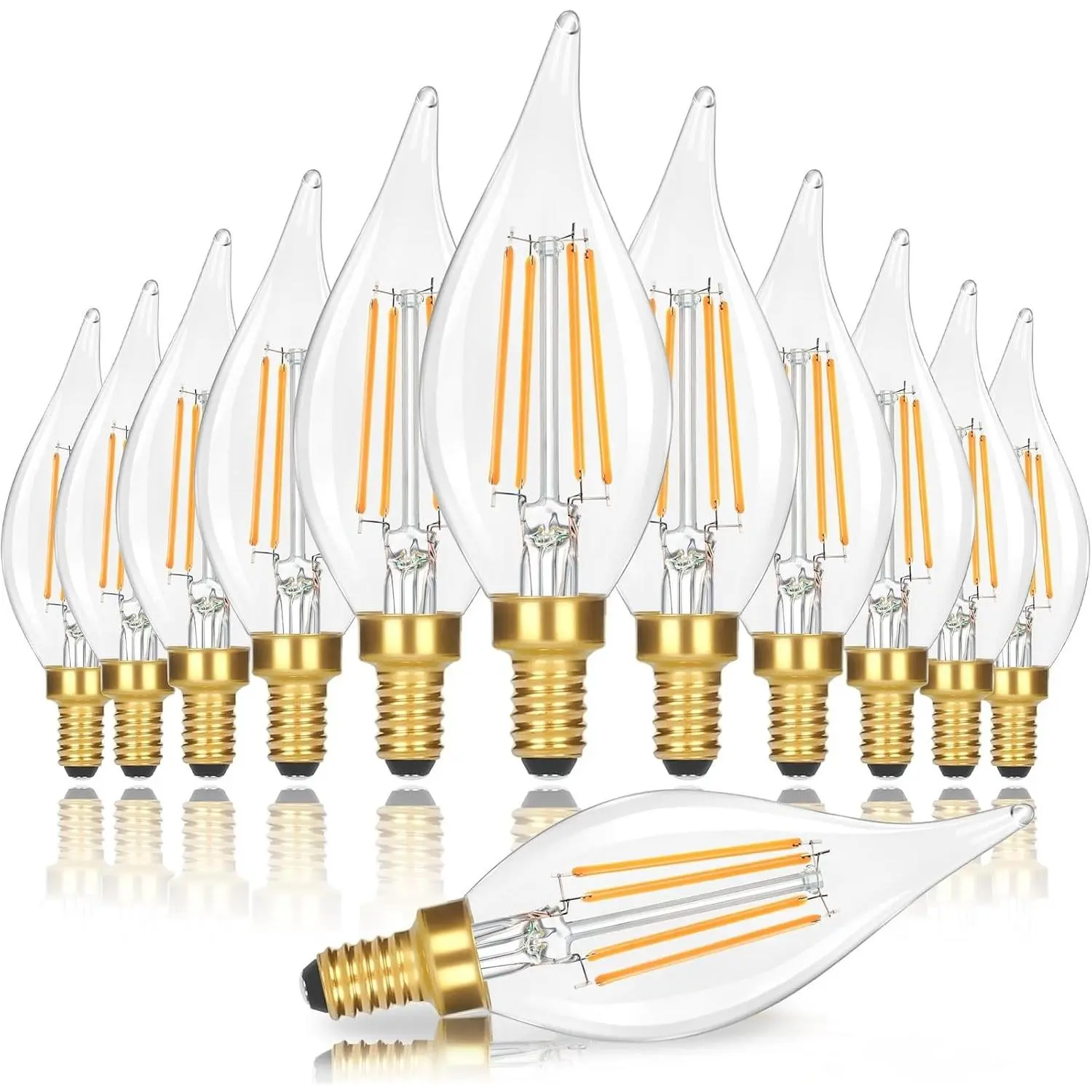 Dimmable E12 Candelabra LED Light Bulbs 40W Equivalent, 2700K Soft Warm White Chandelier Light Bulbs, 4W 460 LM Flame Tip Candle Light Bulbs, 12-Pack