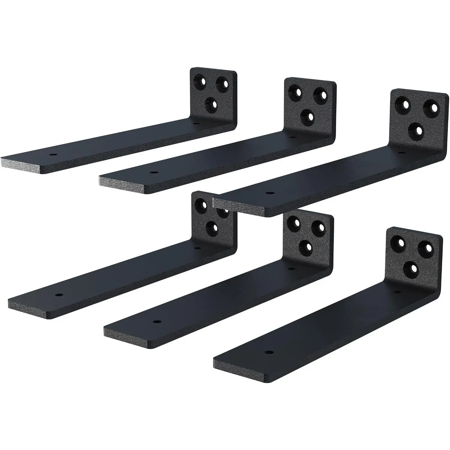 NEODROP 6-Pack 6in Industrial Hidden Shelf Brackets, Black Powder-Coated Steel Wall-Mounted Heavy-Duty Brackets for Mantel, Bookshelves