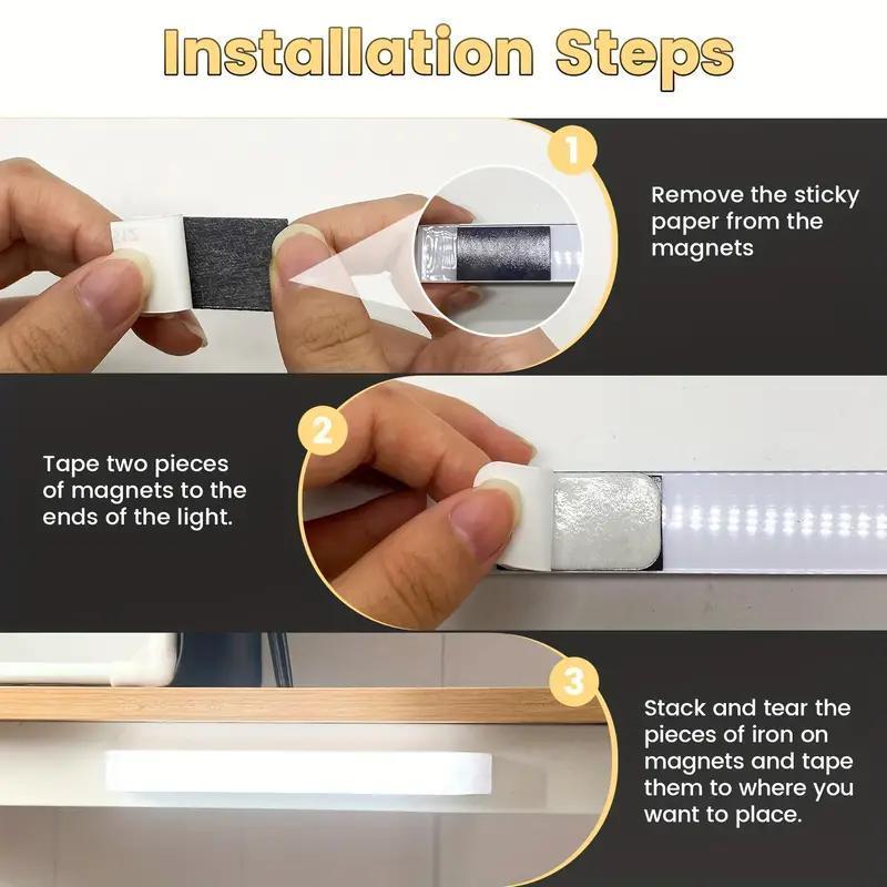 6-Piece LED Motion-Sensor Strip Light Set, USB Rechargeable Adjustable Leds Indoor Lighting for Closet, Cabinet, Kitchen, Desk, Night Light, Hallway and Stairs