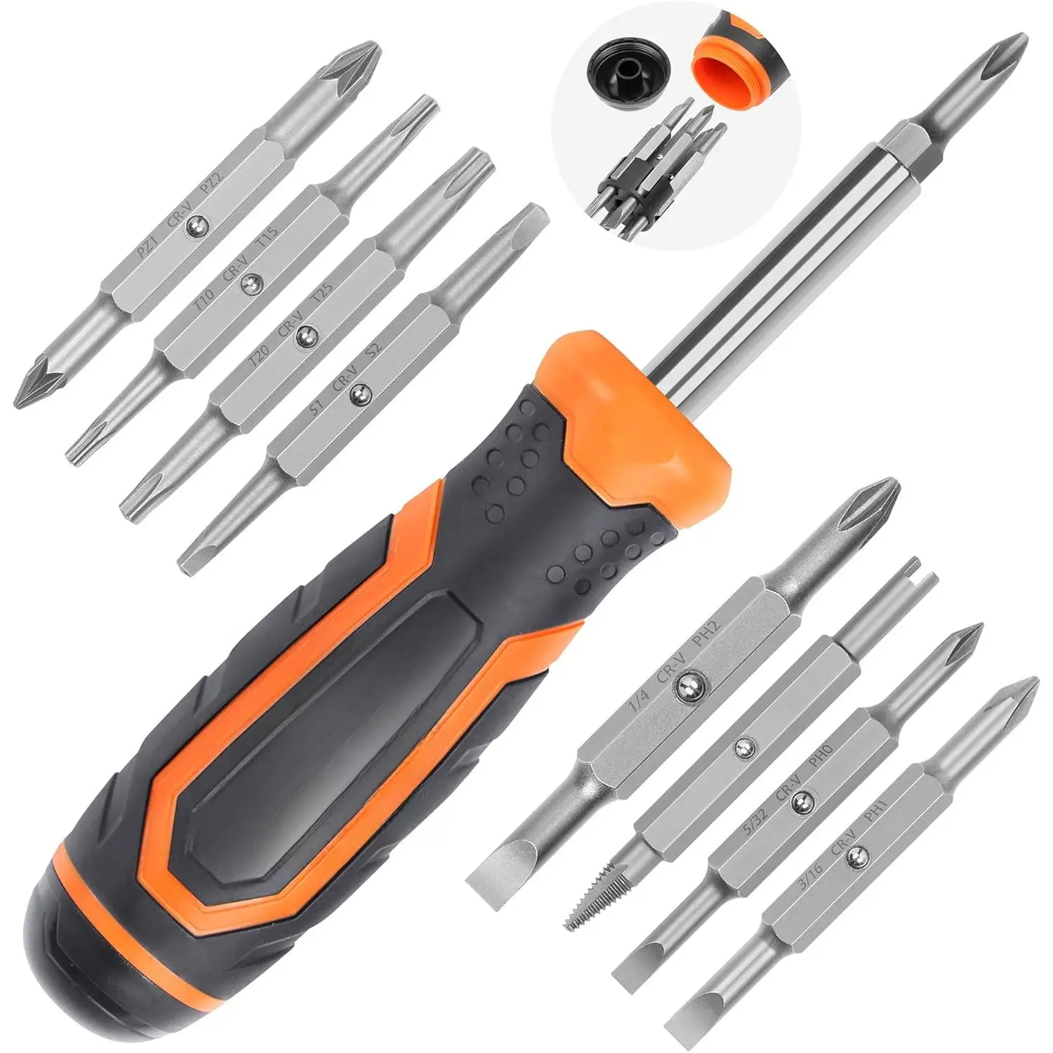 18-in-1 Multi-bit Screwdriver Set Tool All in One, Portable Multi-Purpose Screwdriver, Slotted/Philips/Pozi/Torx/Square,Nut Driver