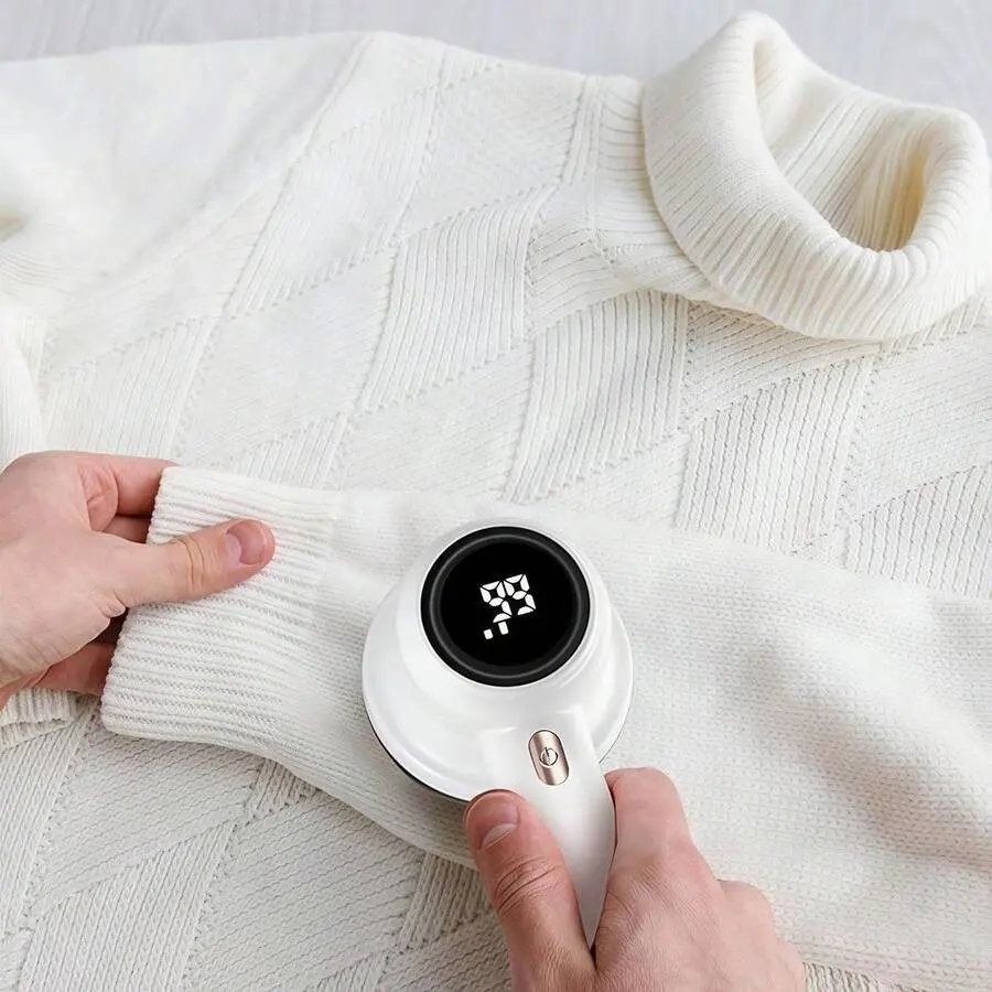 Upgraded Electric Lint Remover | Fabric Shaver | Rechargeable Lint Remover | Wireless Charging, 6-Blade High-Efficiency Cutter | 3-Speed Adjustable + LED Display | Suitable for Clothes, Sweaters, Curtains & Furniture | Includes 2 Replacement Blades