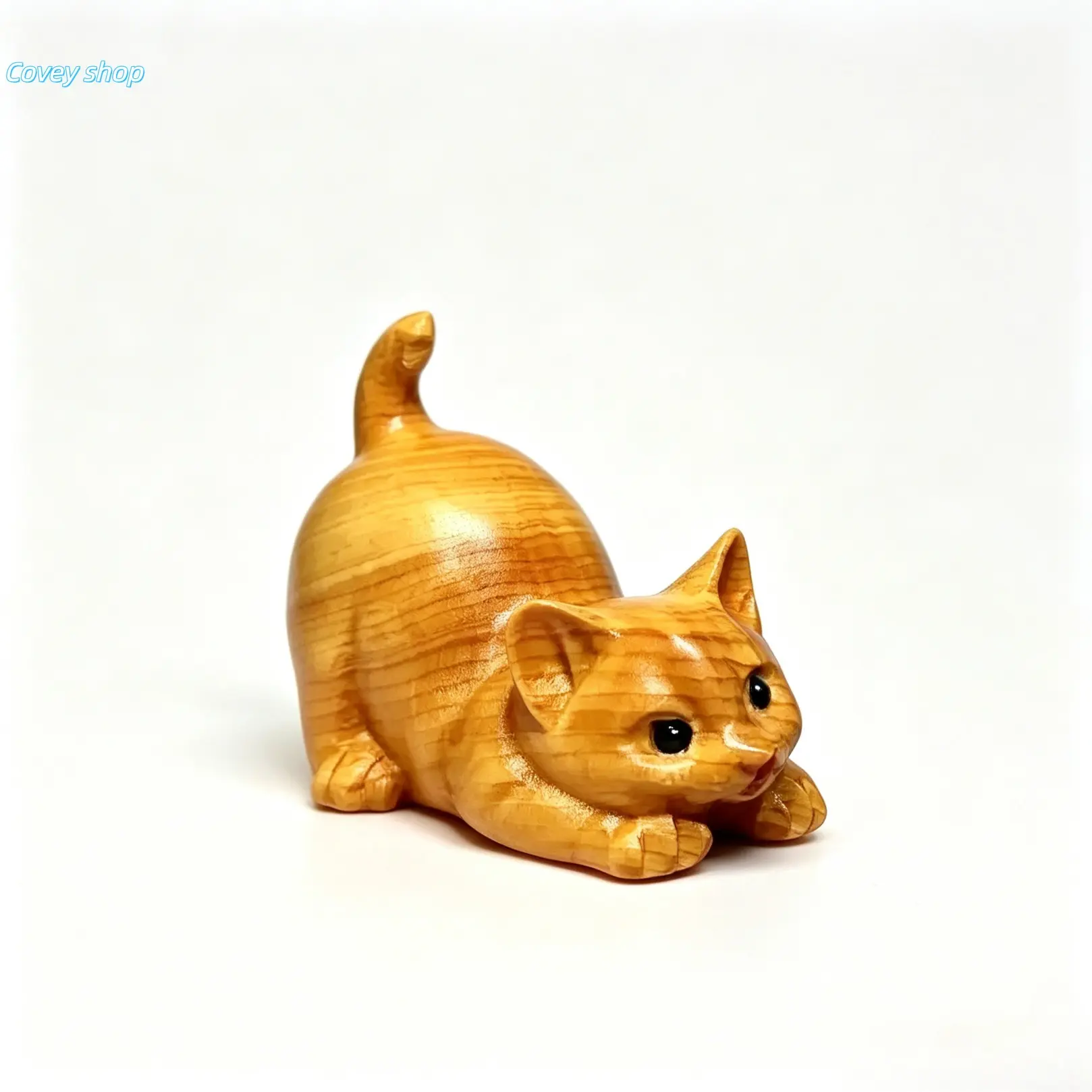 Cute Lazy Cat Wooden Ornament, Hand Carved Wood Figurine, Mini Desktop Statue, Creative Tabletop Home Decor for Bedroom, Living Room and Office, Lovely Collectible Animal Craft Decor