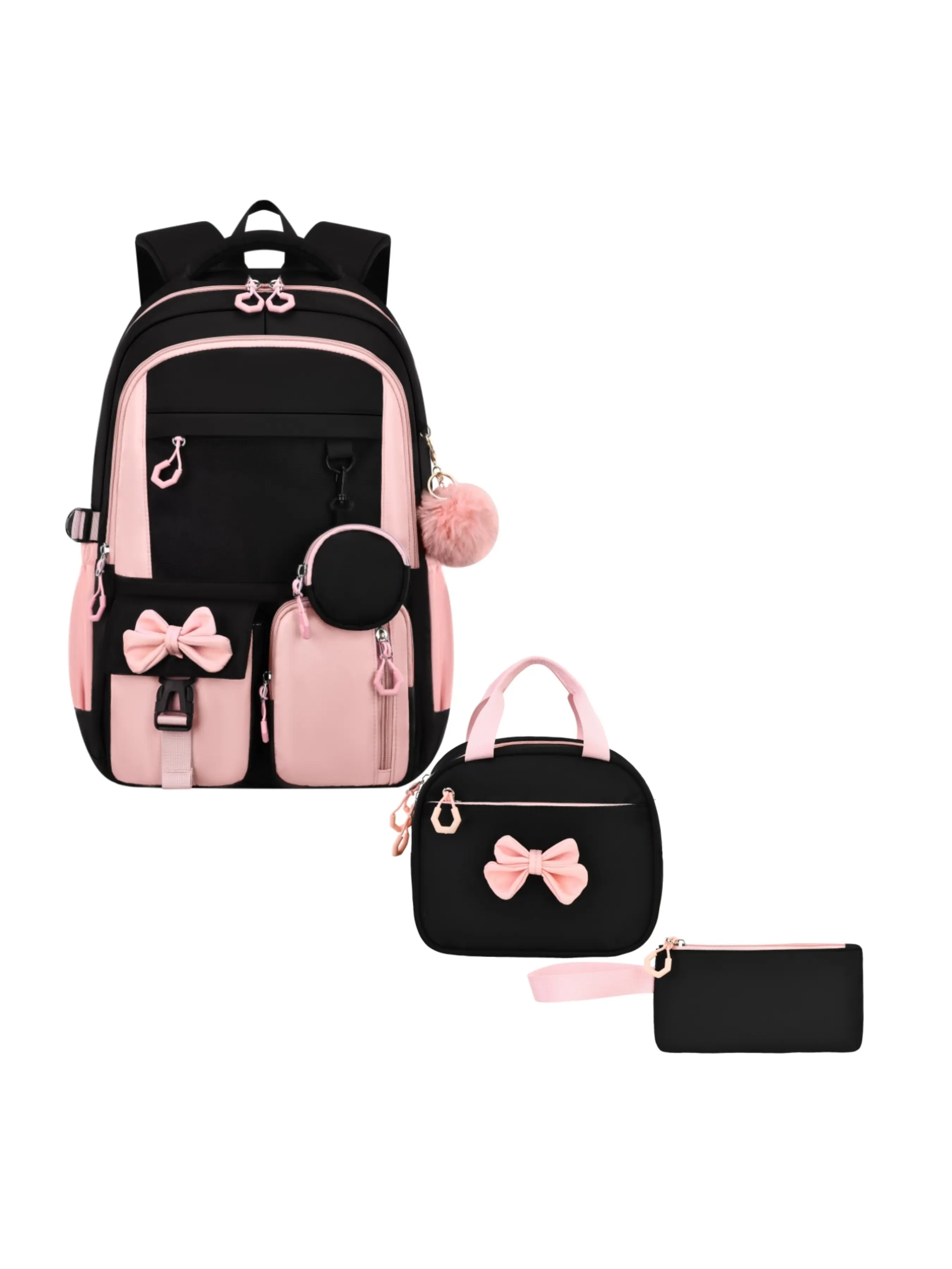 Girls' School Backpack Set, 3pcs with Lunch Box, 18" Large Capacity, Multiple Pockets, Ideal for Middle and High School Students, Cute Stylish Daypacks, Bags