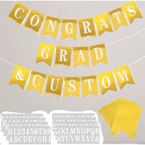 Mirror Gold DIY Custom Banner Kit - 171 Pcs Make Your Own Sign, Includes 20 Paper Pennants, 148 Letters & Numbers, Rope Threading Device for Birthday, Wedding
