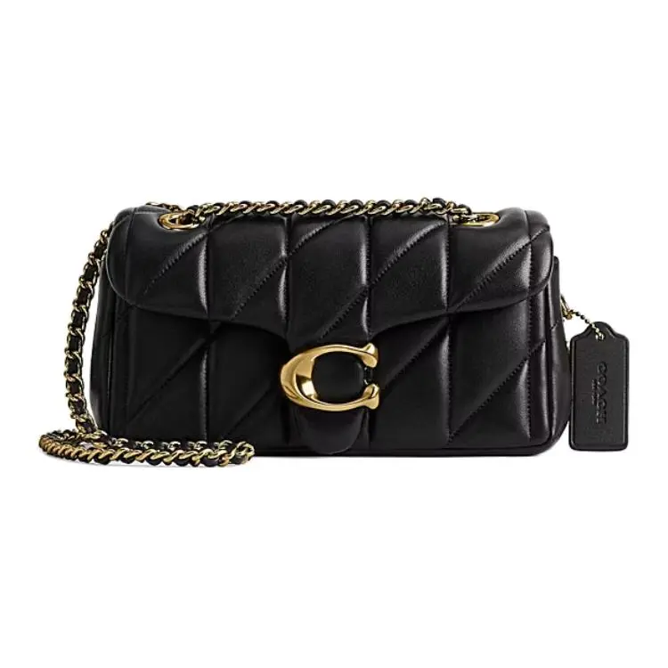 Coach Tabby 20 Quilted Stripe Flap Crossbody Bag with Magnetic Closure, Small Pillow-Shape Shoulder Bag for Women, Black Genuine Leather
