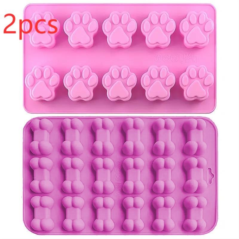 Puppy Dog Paw Shaped Baking Pan, Dog Bone Cookie Mold, 2 Counts/set Non-stick Food Grade Silicone Mold Reusable Chocolate Mold For Chocolate, Candy, Jelly, Ice Cubes, DIY Baking Tools