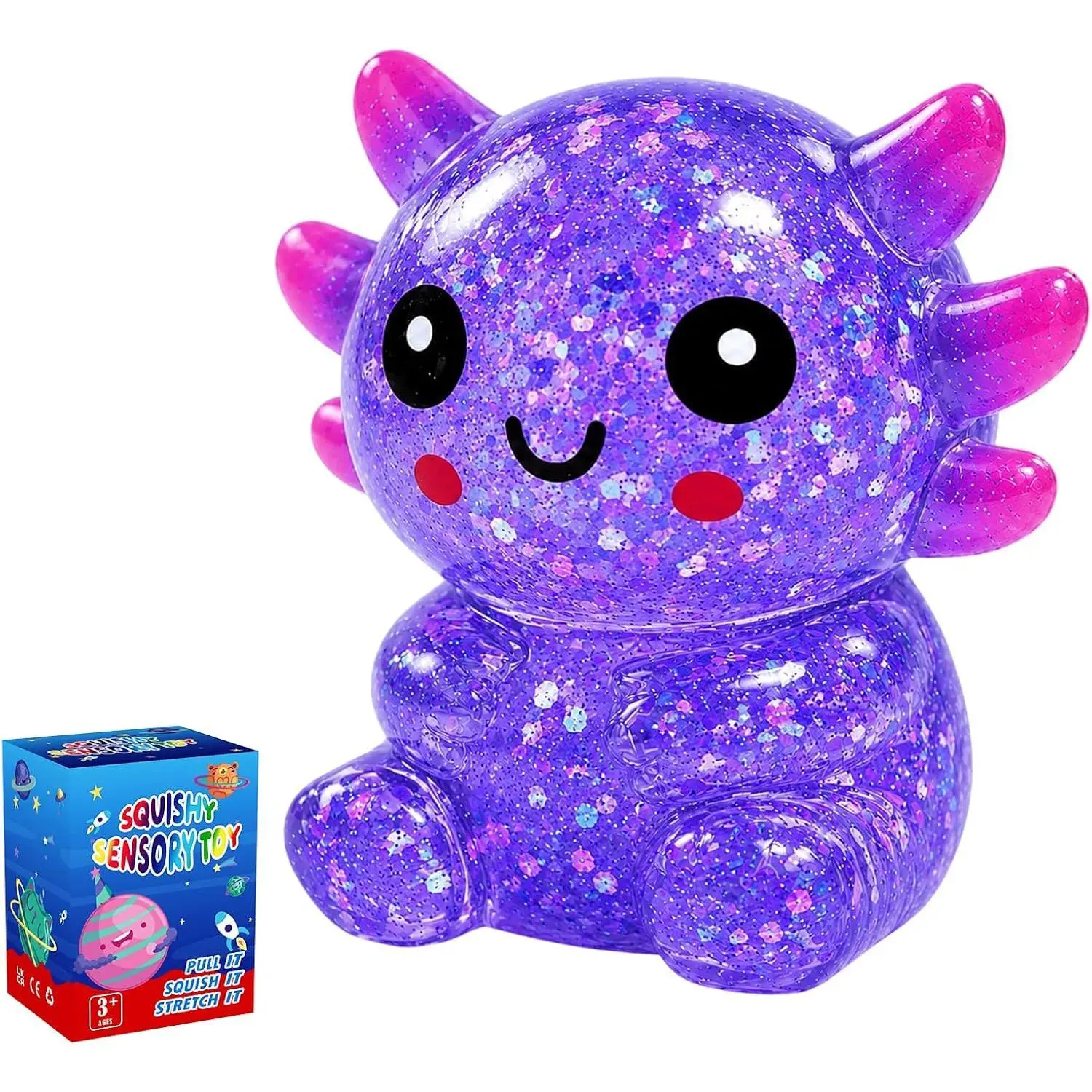 Axolotl Squishy Stress Ball Soft TPR Slow Rising Squeeze Toy, Cute Sitting Axolotl Fidget Toy for Stress Relief Anxiety Calming, Soft Sensory Toy Desk Toy Party Favor for Kids Adults (Purple)