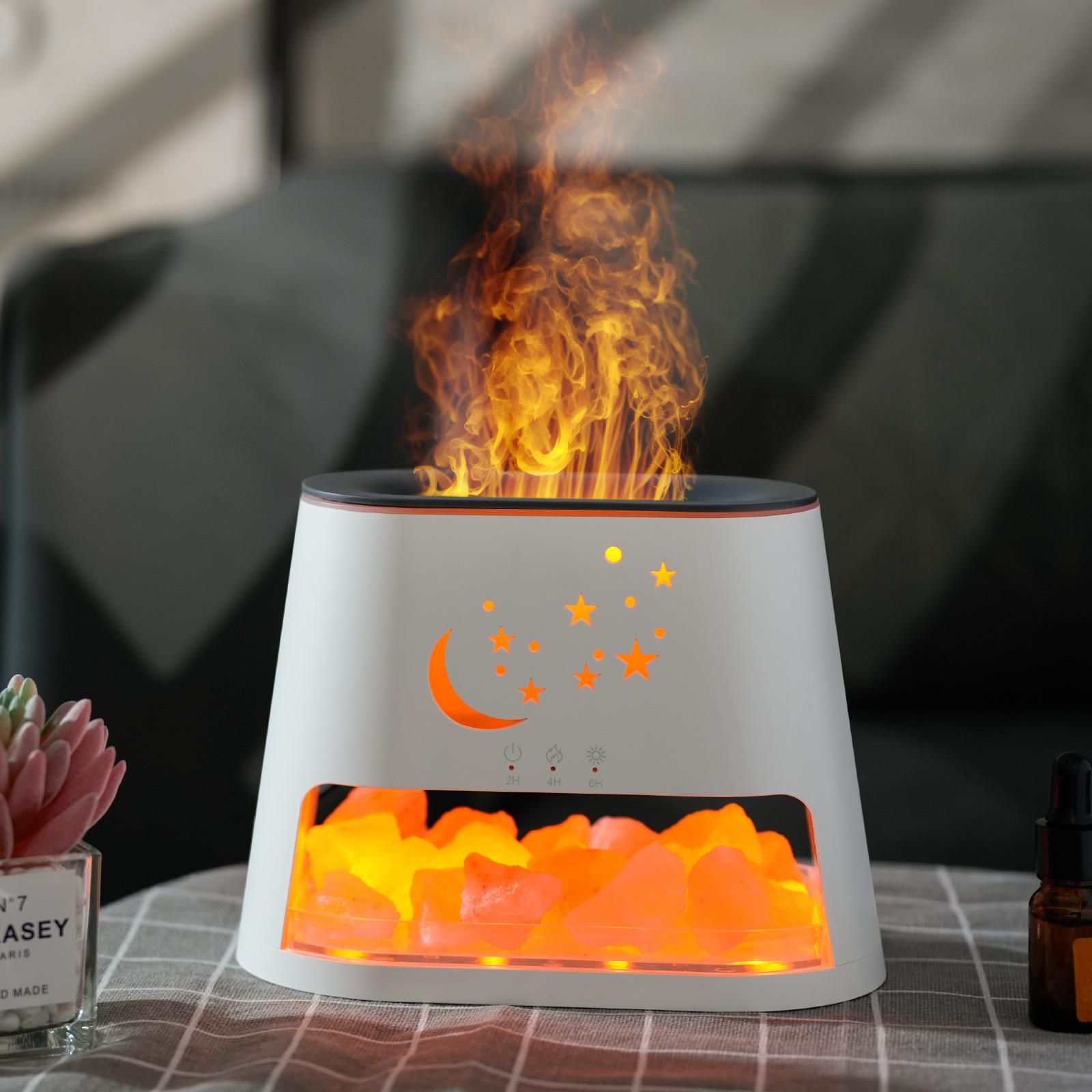 Star Moon Flame Diffuser and Atmosphere Salt Lamp, 8 Color Aromatherapy Diffuser Cool Mist Humidifier with Timer Auto-off Function for Home, Bedroom, Office, Yoga