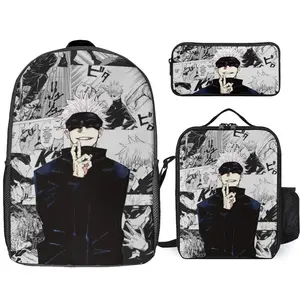 Jujutsu Anime Kaisen Satoru Gojo Backpack Set, 3 Piece Backpack Set With Lunch Box Pen Box , High Capacity Bookbag Lunch Bag Pencil Case Workplace Travel