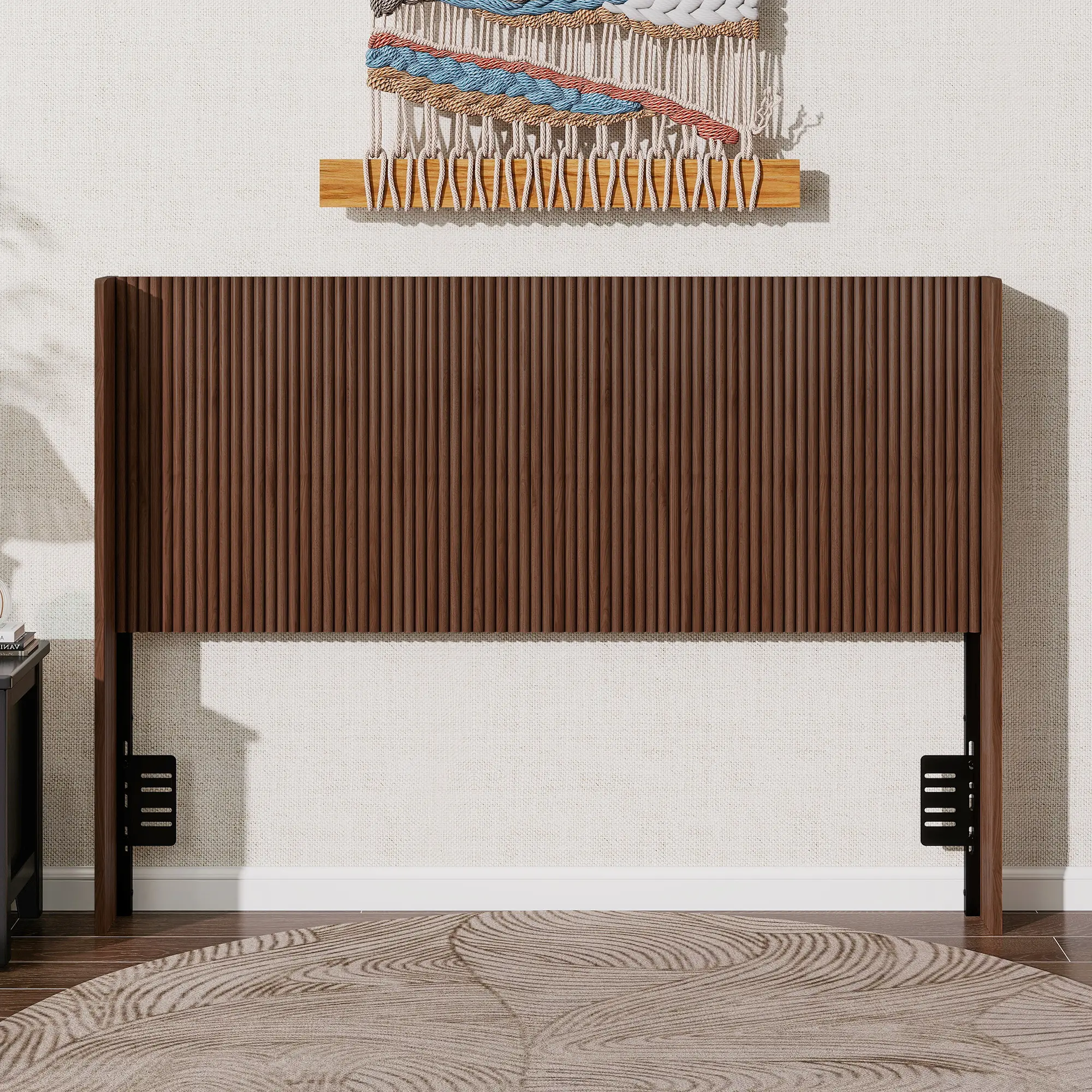 ARCH Walnut Fluted Wood Headboard Vertical Ribbed Freestanding Bed Headboard with Adjustable Metal Brackets Mid-Century Modern Wooden Headboard for Twin Full Queen Size Bed Space-Saving Brown, Queen Size Options, Natural Wood Color Options