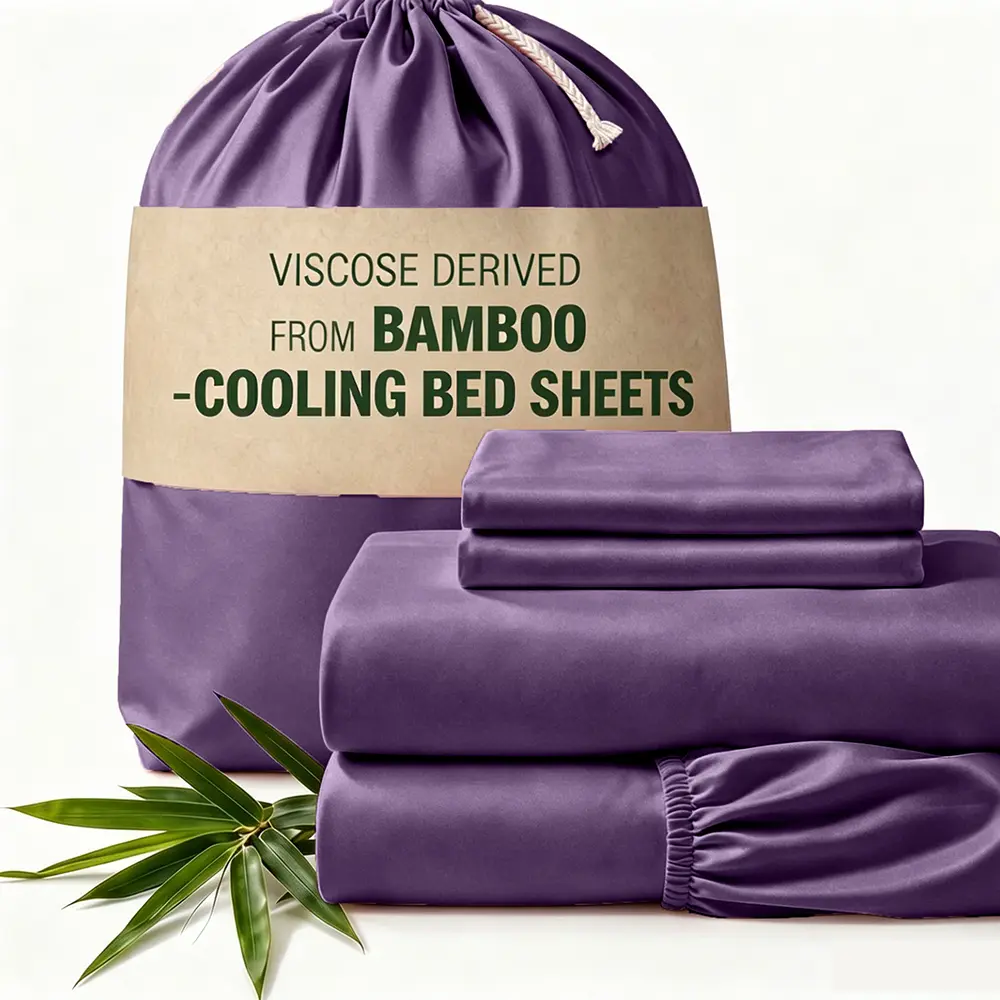 SASTTIE 3/4 PC Cooling Bamboo-Rayon & Polyester Soft Bedding Sets, Breathable Wrinkle-Free Deep Pocket Sheets (Up To 14"), Ideal for Hot Sleepers & Summer Room Decor