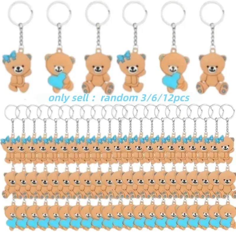 Blue Bear Keychain Set, 3/6/12 Pieces, Baby Boy Birthday Party Gift, Baby Shower Favor, Cute Keychain Accessories
