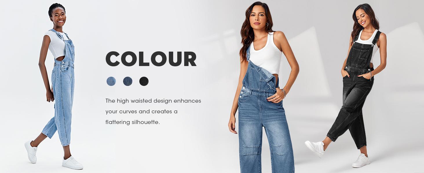 Imily Bela Womens Denim Bib Overalls Barrel Leg Adjustable Strap Jean Pants Jumpsuits with Pockets Blue Womenswear