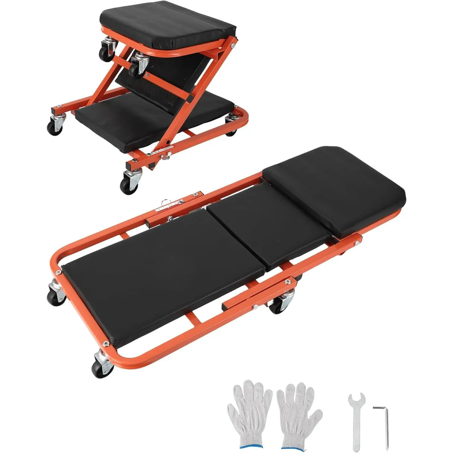 2-in-1 Collapsible Z-Style Mechanic Creeper Seat – 36" Heavy Duty Rolling Garage Workshop Chair – 330 lbs Weight Capacity – 6 Swivel Casters – Ergonomic Adjustable Under Car Repair Creeper