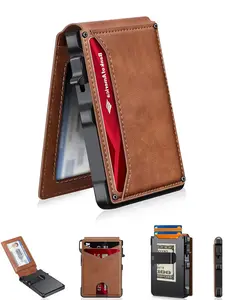 Minimalist Men's Slim Wallet: 9-13 Cards, Card Slots Pocket, Money Clip, ID Window. RFID Blocking, Aluminum Bifold Pop-Up