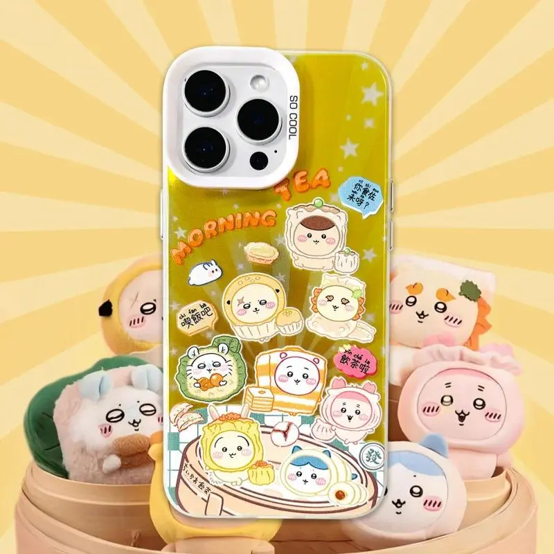Cute Cartoon Yum Cha Chiikawa Phone Case for iPhone 17 Air 16 15 14 13 12 11 Pro Max Plus and Samsung S26 S25 S24 S23 S22 Plus Ultra Cantonese-Style Morning Tea Shockproof Cover aesthetic pattern design