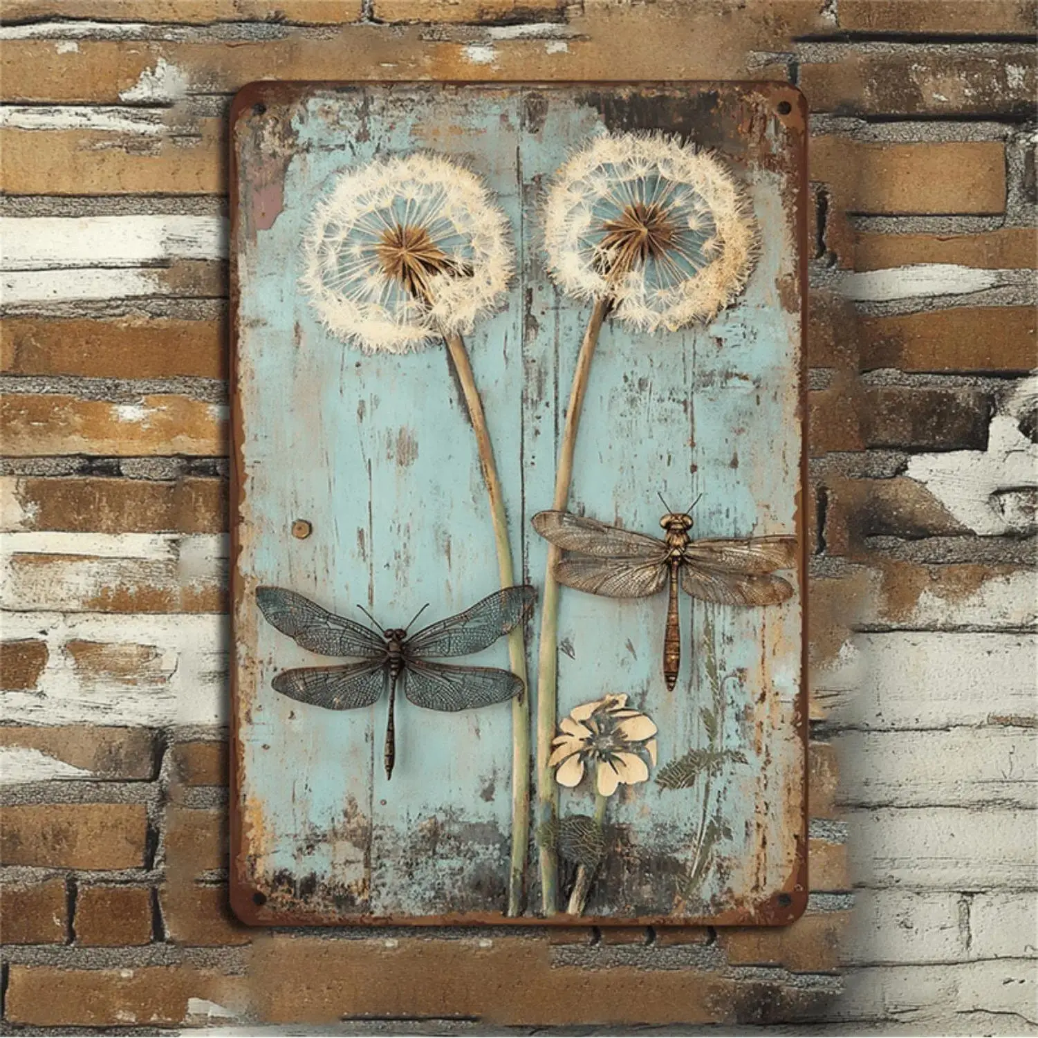 Vintage 3D Dragonfly And Dandelion Metal Wall Decor 8x12 Inch Rustic Farmhouse Sign For Kitchen Or Cafe Cow Bathroom