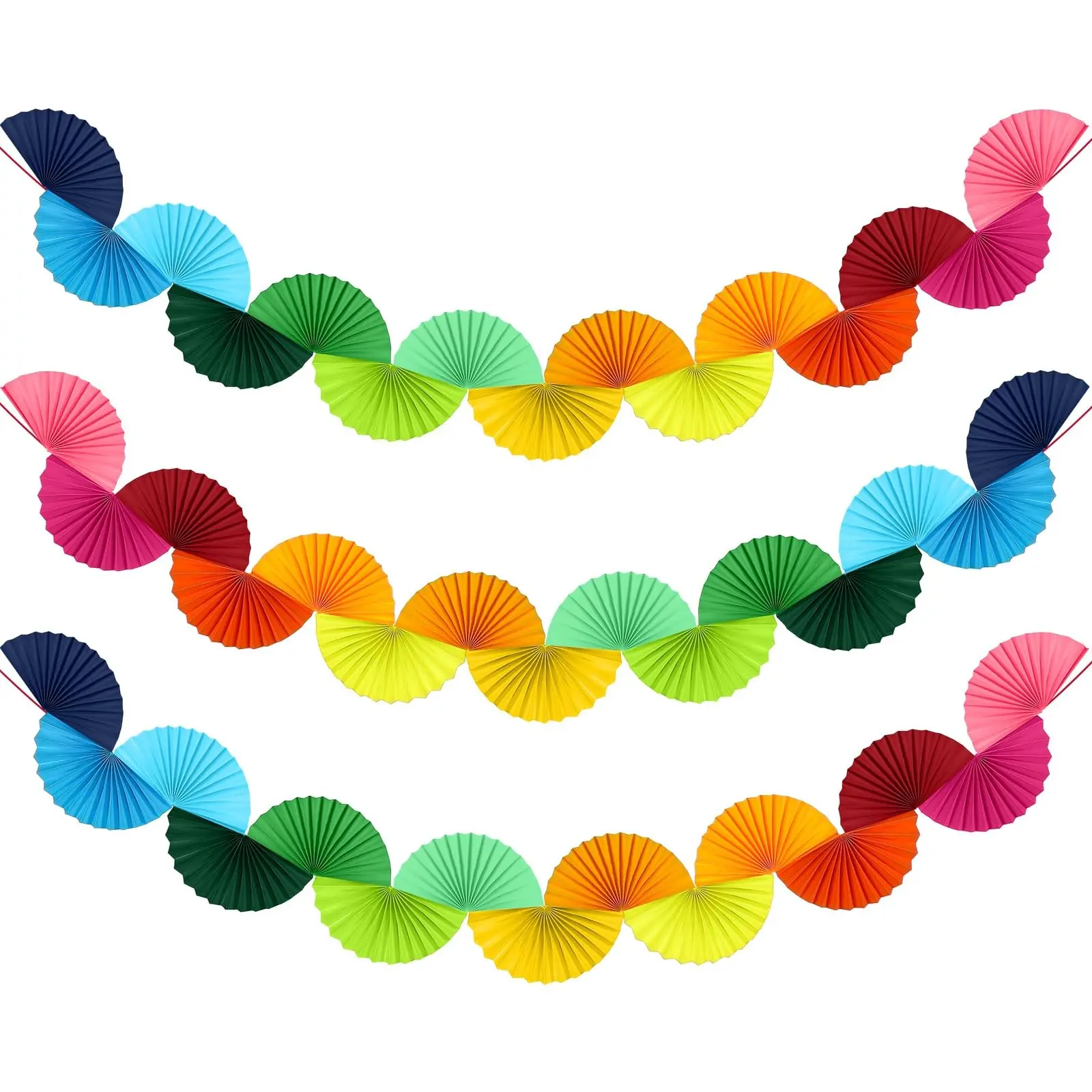 3-Piece Wedding Paper Fan Garland Set, 15.6 Feet Colorful Ceiling Hanging Decor, Birthday Party Supplies, 3D Singles Party Decoration