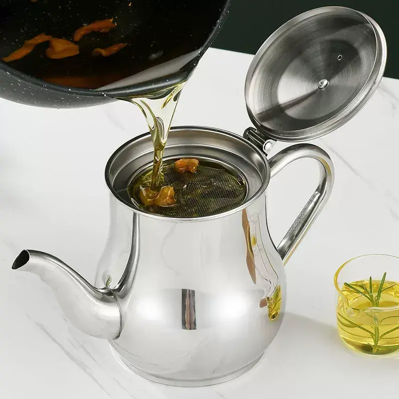 DealsforYouDaysStainless steel oil bottle, household oil storage, filter, oil separator, multi-purpose condiment bottle, non-stick oil bottle, large capacity., 24oz 32oz Stainless Steel Oil Storage Pot for Storing Frying Oil and Cooking Grease