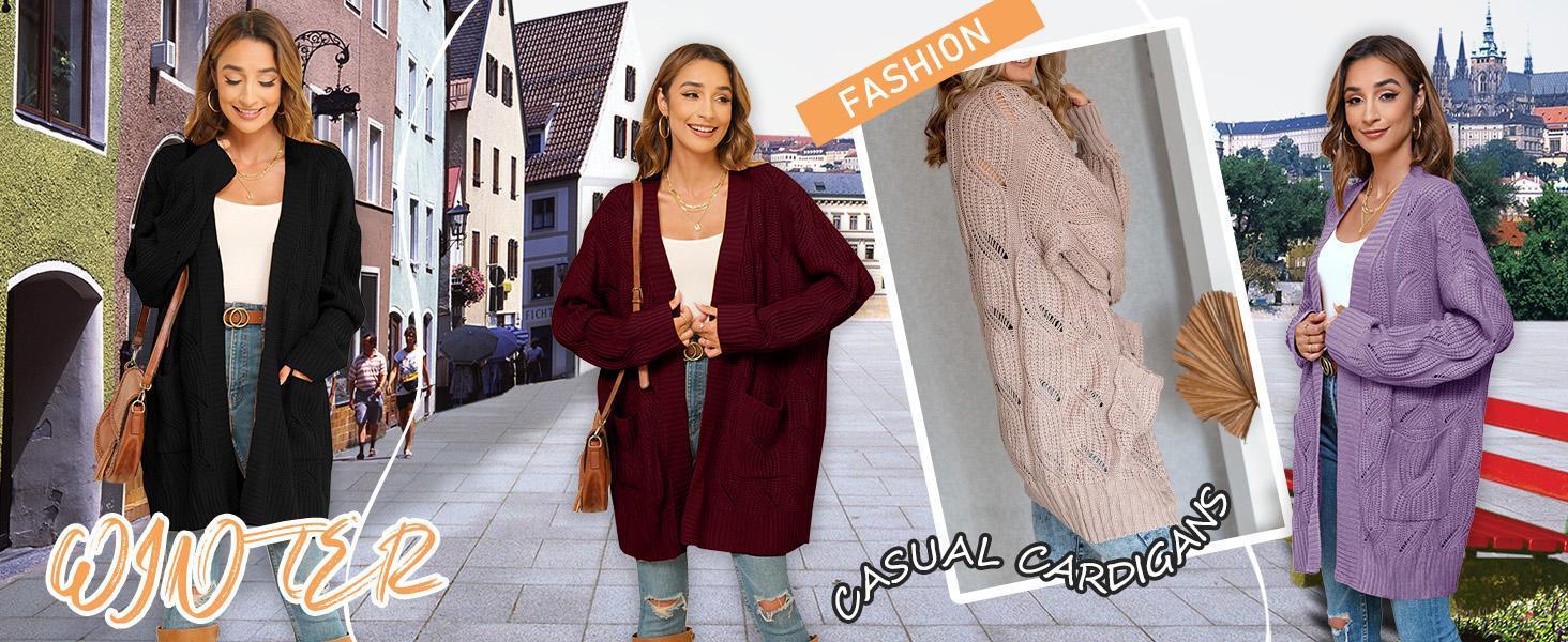 【1XL-5XL】Imily Bela Curve Women's Cardigan Sweaters Long Sleeve Plus Size Solid Cable Knit Open Front Outerwear with Pockets 【1XL-5XL】Imily Bela Curve Women's Cardigan Sweaters Long Sleeve Plus Size Solid Cable Knit Open Front Outerwear with Pockets