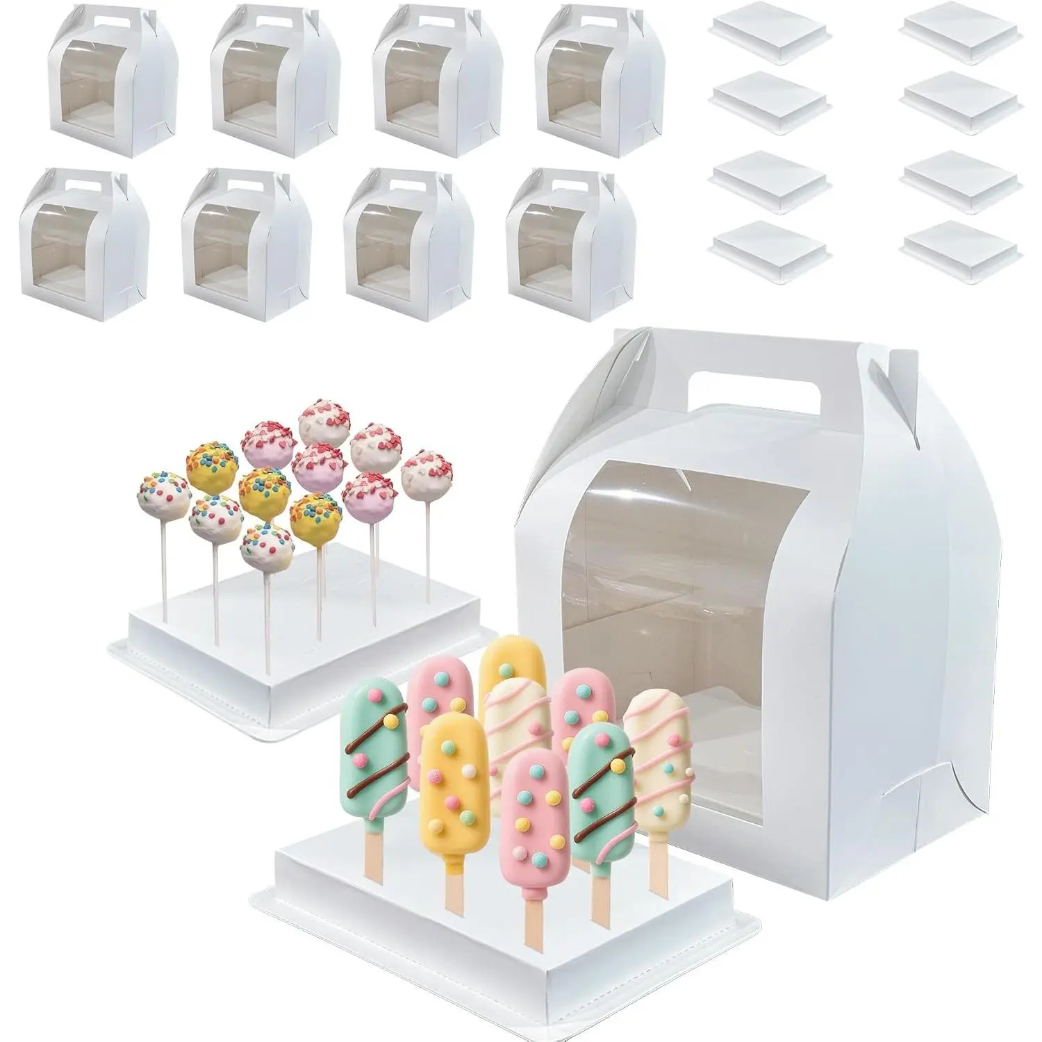 8pcs Portable Cake Pop Boxes with Handle - Convenient Cake Pop Holder Containers for Baking