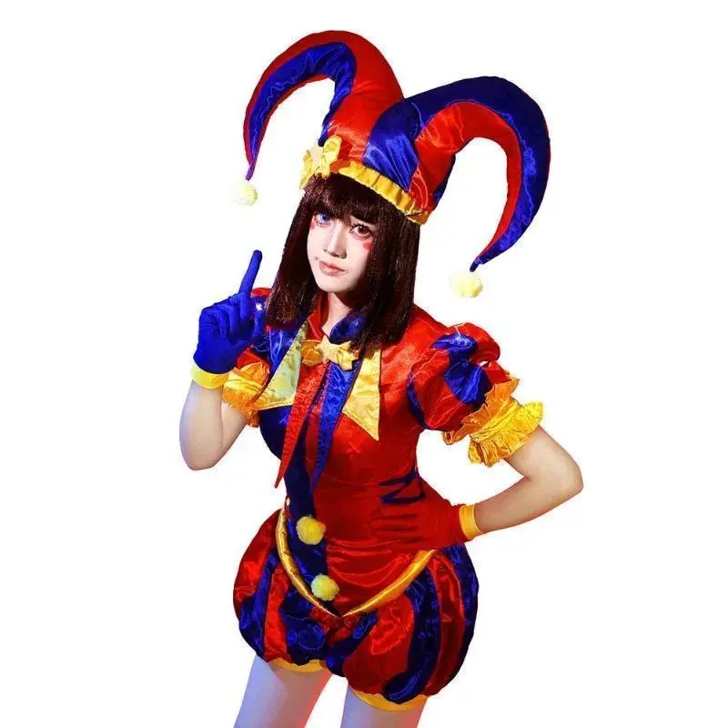 Hot Anime The Amazing Digital Circus Pomni Cosplay Costumes Clown Uniform Role Play Halloween Carnival Party Outfit Gifts