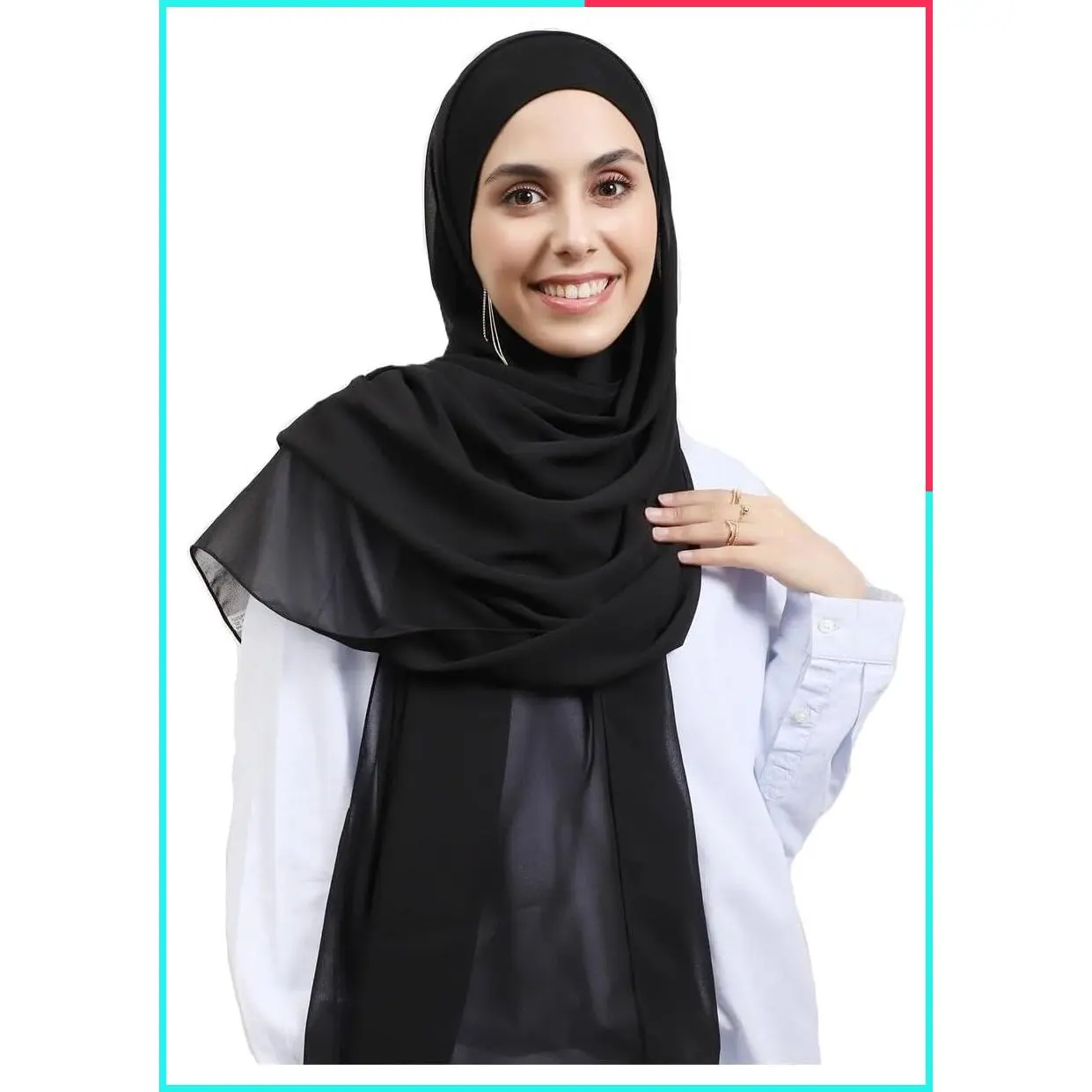 3-in-1 Instant Chiffon Hijab Set with Built-in Magnets, Undercap, and Modal Cap