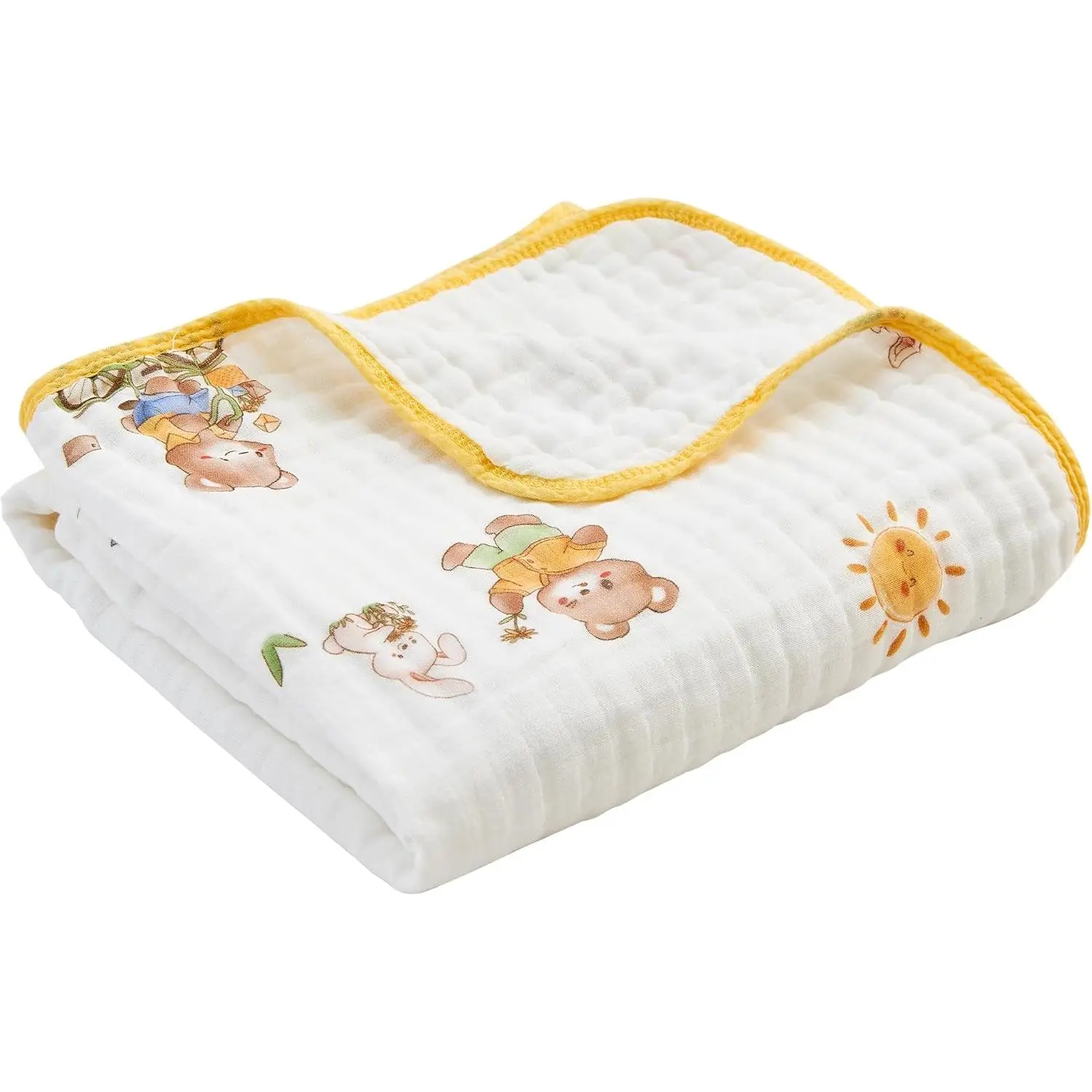6-Layer Cotton Muslin Baby Swaddle Blanket - Softening, Gentle Soft, Breathable Durable Bedding, Thermostat, 43"x43", Animal Prints (Bear), Nursery Crib Item, Baby Shower Gift for Bedtime Use, Gentle Soft Bedding