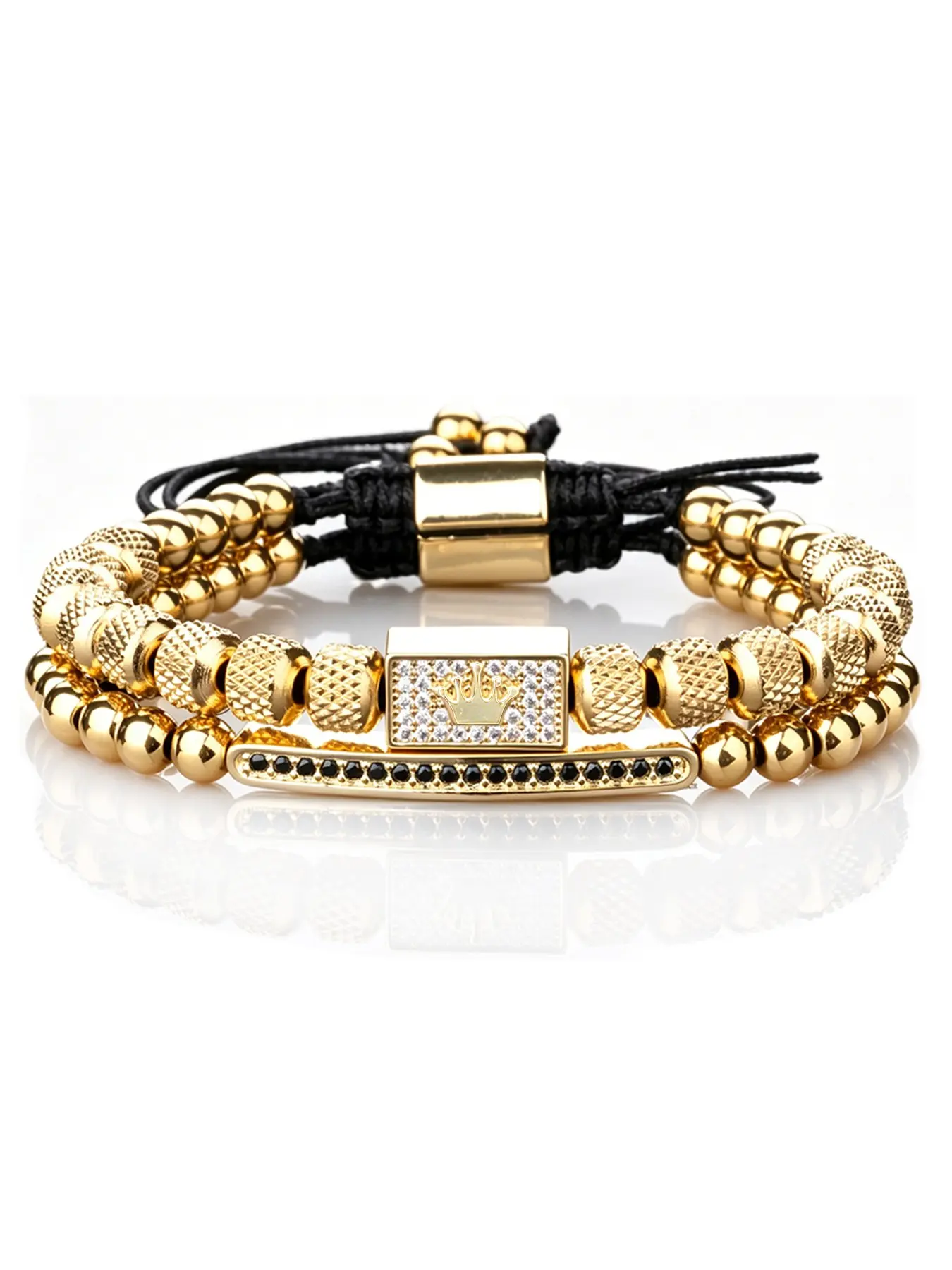Luxury Fashion Square Crown Stainless Steel Beaded Bracelet Set, Elegant Jewelry Bracelet Adjustable Size Unisex Jewelry Gift for Men and Women, Stackable Bracelet Set Adjustable Bracelets