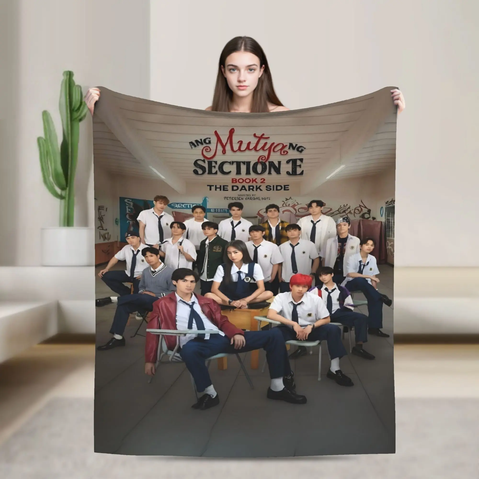 Ang Mutya ng Section E Book 2 The Dark Side Group Cast Print Flannel Throw Blanket, Cotton Fabric, Wrinkle-Free, Multi-Size, Indoor-Outdoor Warm Gift for Filipino Teen School Novel Fans, Wrinkle Free Clothes