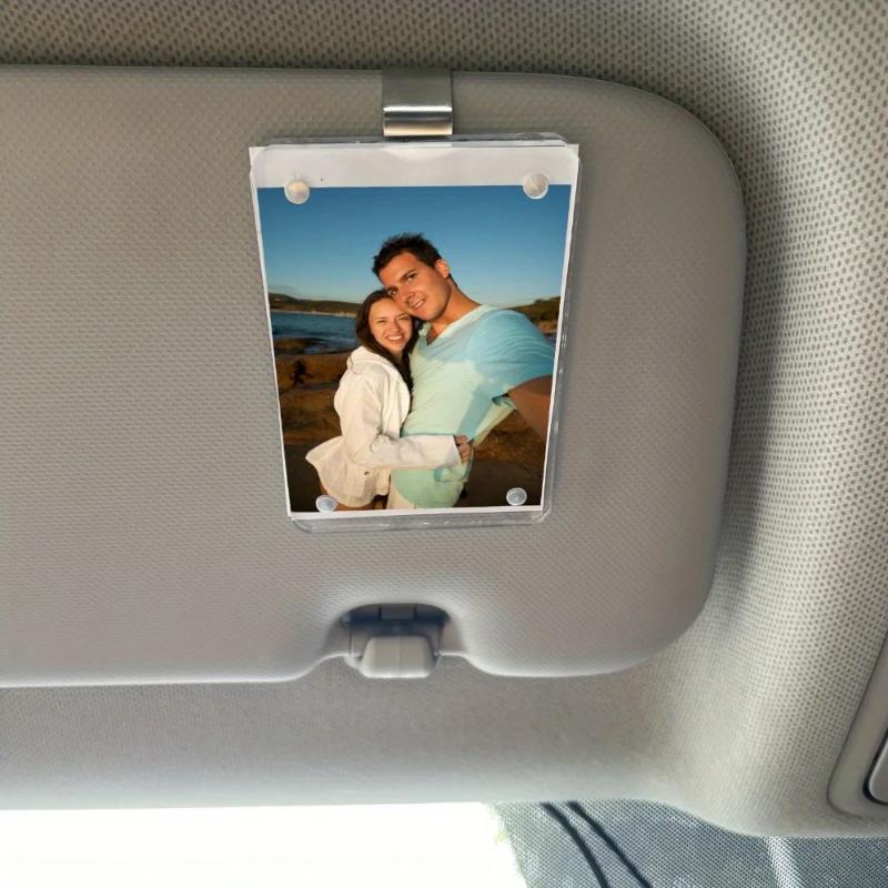 Universal Vertical Car Sunshade Photo Frame Clip & Magnetic Polaroid Visor Holder - 5x7 Acrylic/PVC Display Decor Accessories