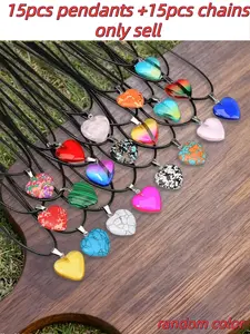 40 Pcs Heart Shaped Natural Stone Boho Pendant Set with Necklace, DIY Jewelry Making, Valentine's Day Mother's Day Gift, 20 Pendants + 20 Chains, Costume Necklaces, Heart Design Jewelry, Boho Style Necklace