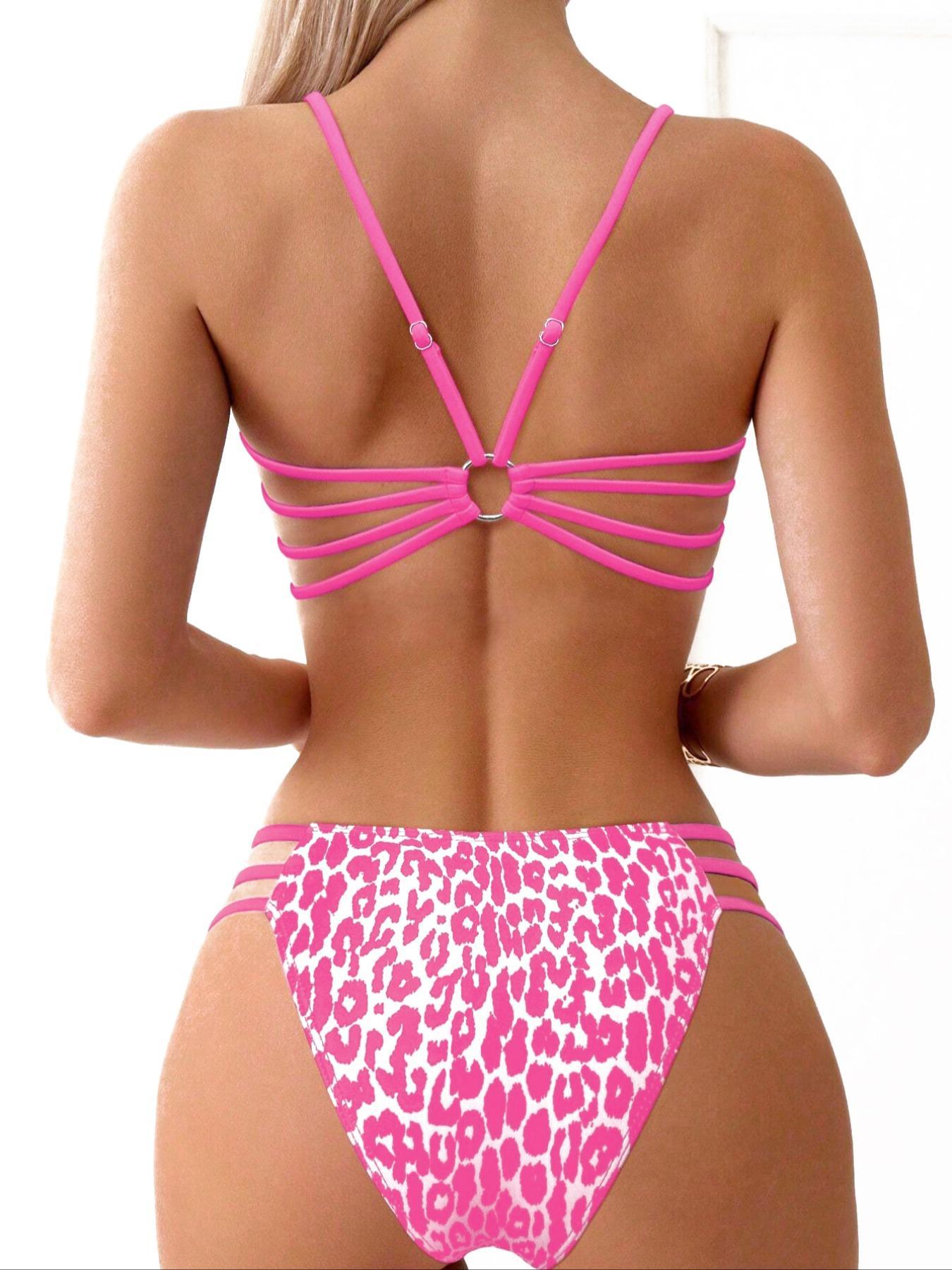 Women's Leopard Print Bikini Set, Casual Fashion Chic Swimsuit Set for Beach Holiday Vacation, Ladies Swimwear for All Seasons, Swimsuit Style Bikini