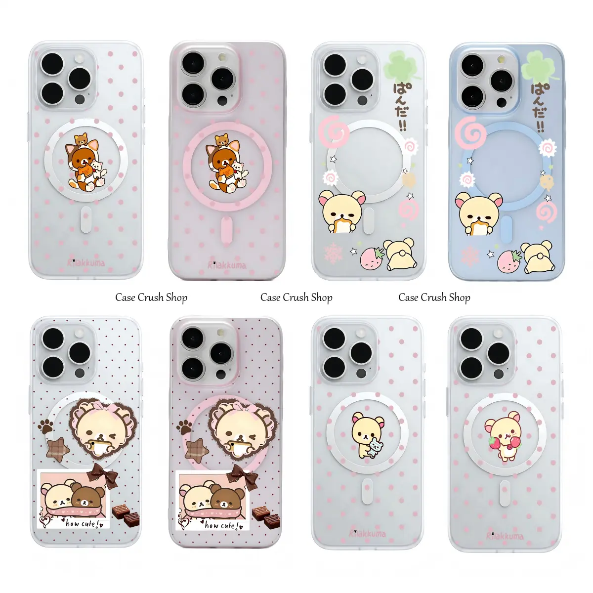 New Fashion Pink Polka Dots Cute Rilakkuma Magsafe Frosted Phone Cases For iPhone 17 16 15 14 13 12 Promax Pro Air Plus Transparent Soft Pc Colorful Shockproof Casing Cover Protection Birthday Gifts