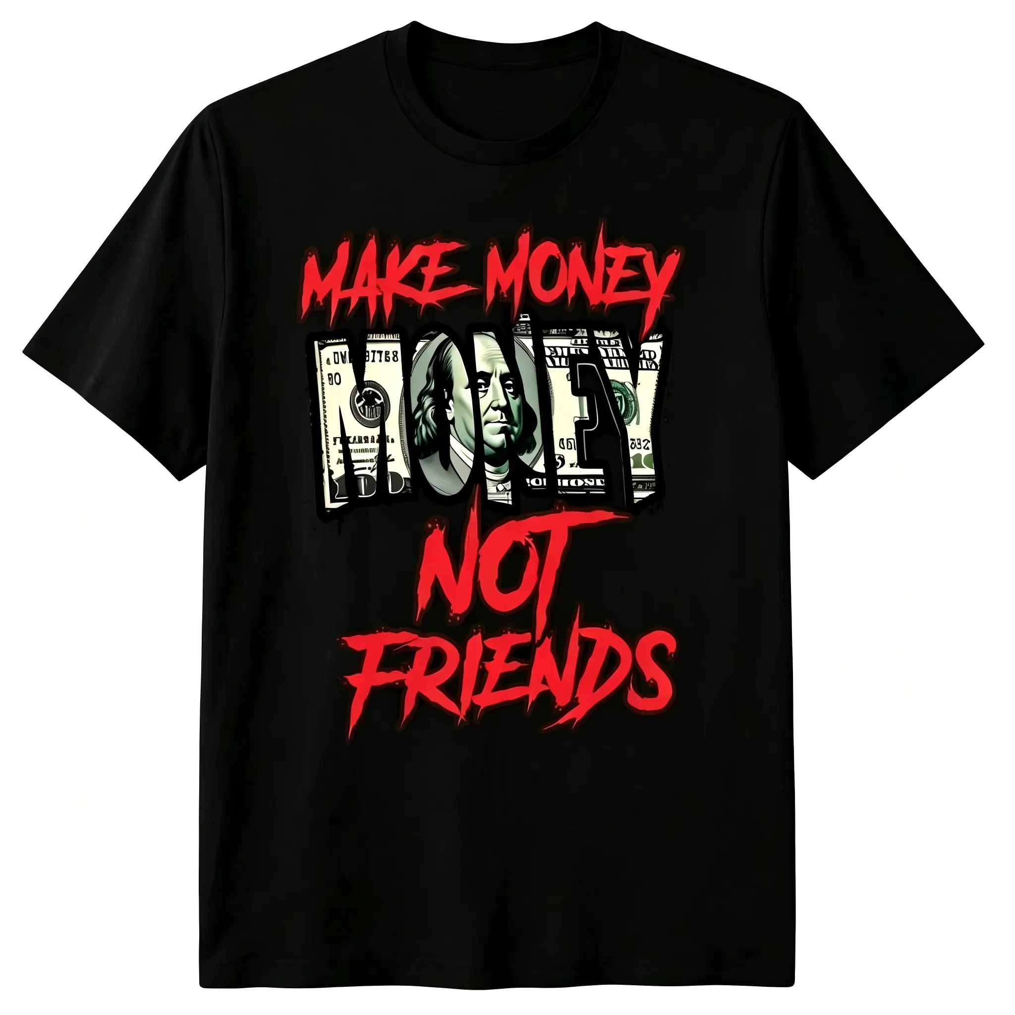 "Make Money Not Friends" Money-Motivation Unisex T-Shirt for Men & Women - Red-Font Hustle Streetwear Tee, Soft Cotton Crew Neck Short Sleeve, Great for Daily & All-Season Wear, Summer Spring, Machine Washable