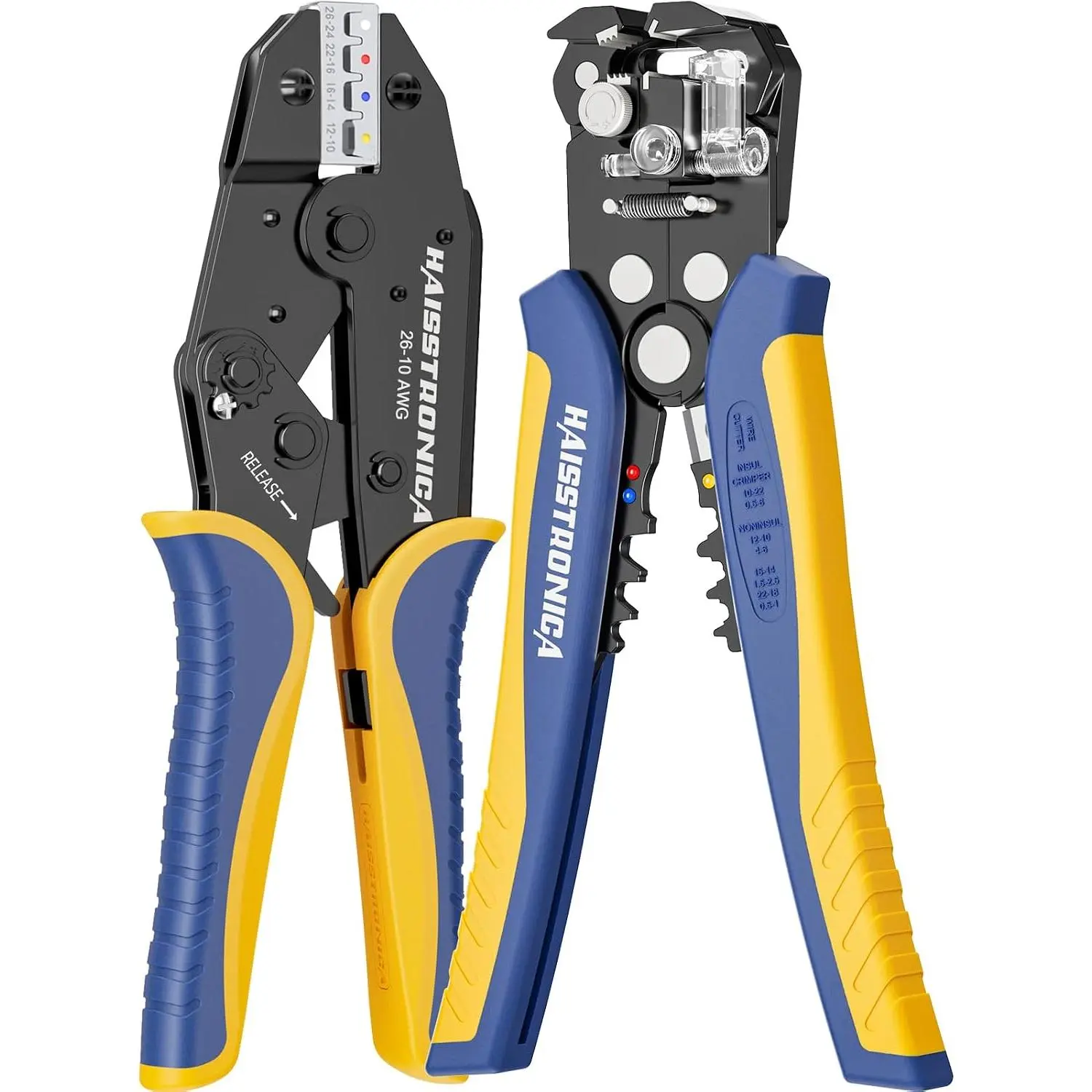 Wire Stripper and Crimper Set, AWG 26-10 for Heat Shrink| 3 in 1 Wire Stripper for AWG 24-10, Ratchet, Separate Gauge Controls, Pressure, Quick Release, Automotive Work
