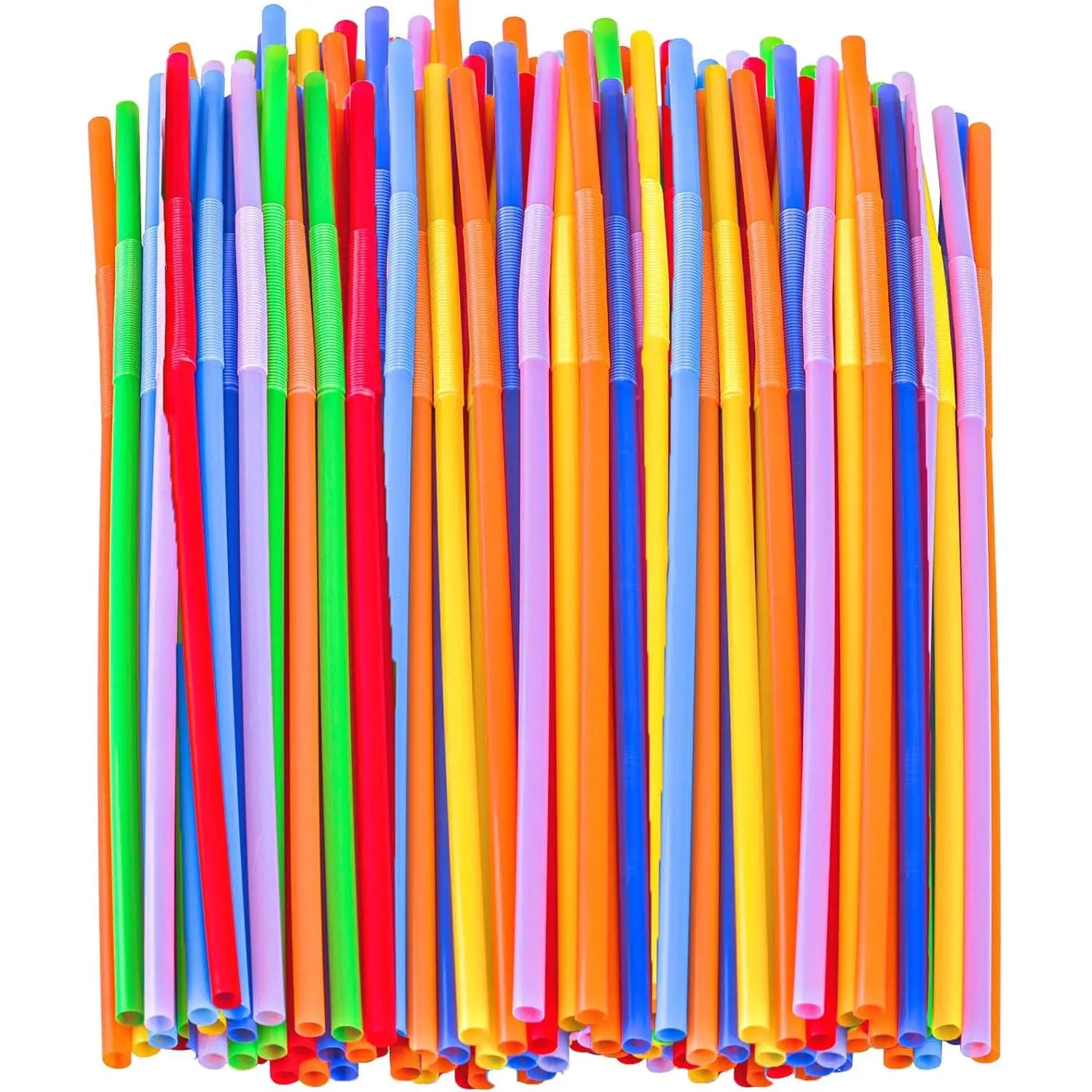 100 PCS Colorful Plastic Disposable Bendable Drinking 12.8inch Long Straws for Home Use Milk Juice Drinks Party Decorations