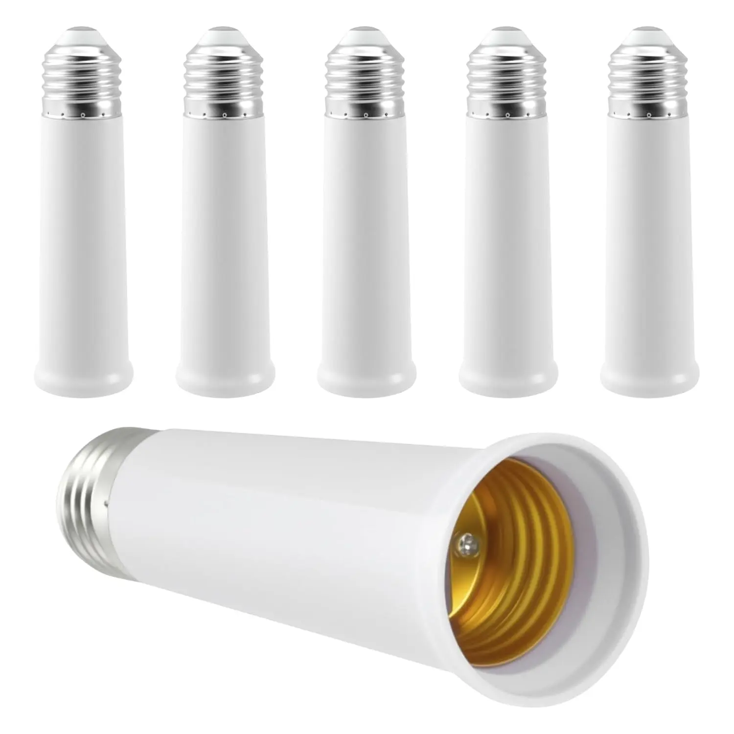6 Pack E27 Light Socket Extender, E27 Medium Base Converter Adapter, 120mm/4.72 Inch for Ceiling Fans, Lamps & Indoor Spaces