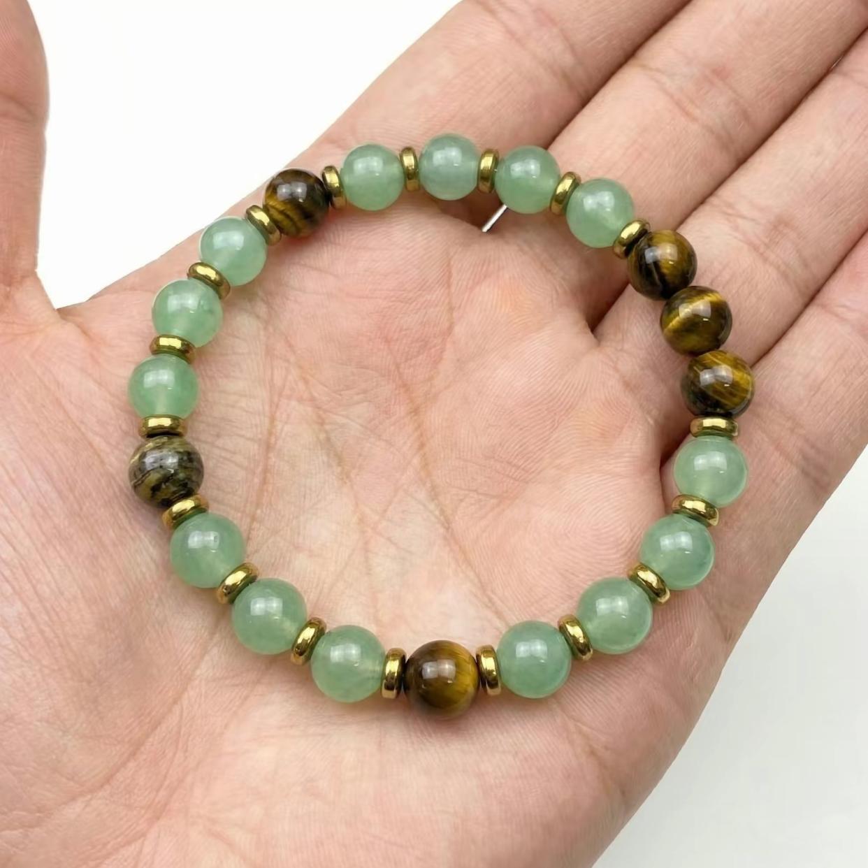1pc Money Attraction Green Aventurine Tiger Eye Bracelet |   Wealth Good Luck Crystal Bracelets |   Jade Bracelet for Women Men |   Bracelet Stack |   Men Accessories |   Couples Freak Gifts