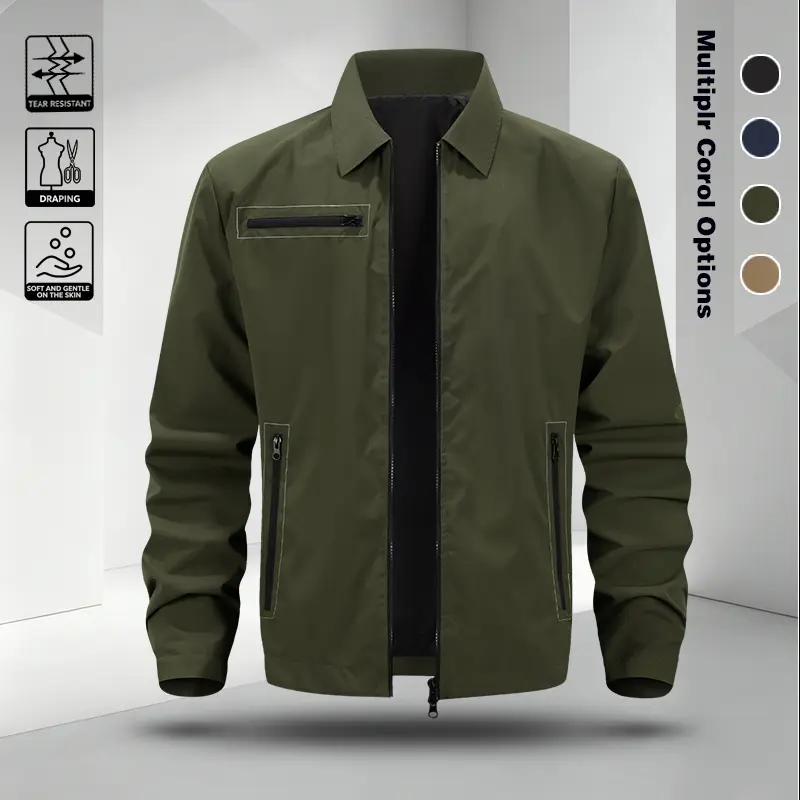 Retro Color-Block Multi-Pocket Flared Collar Workwear Jacket Men's Navy Blue Commuter Windproof Simple Casual Short Coat