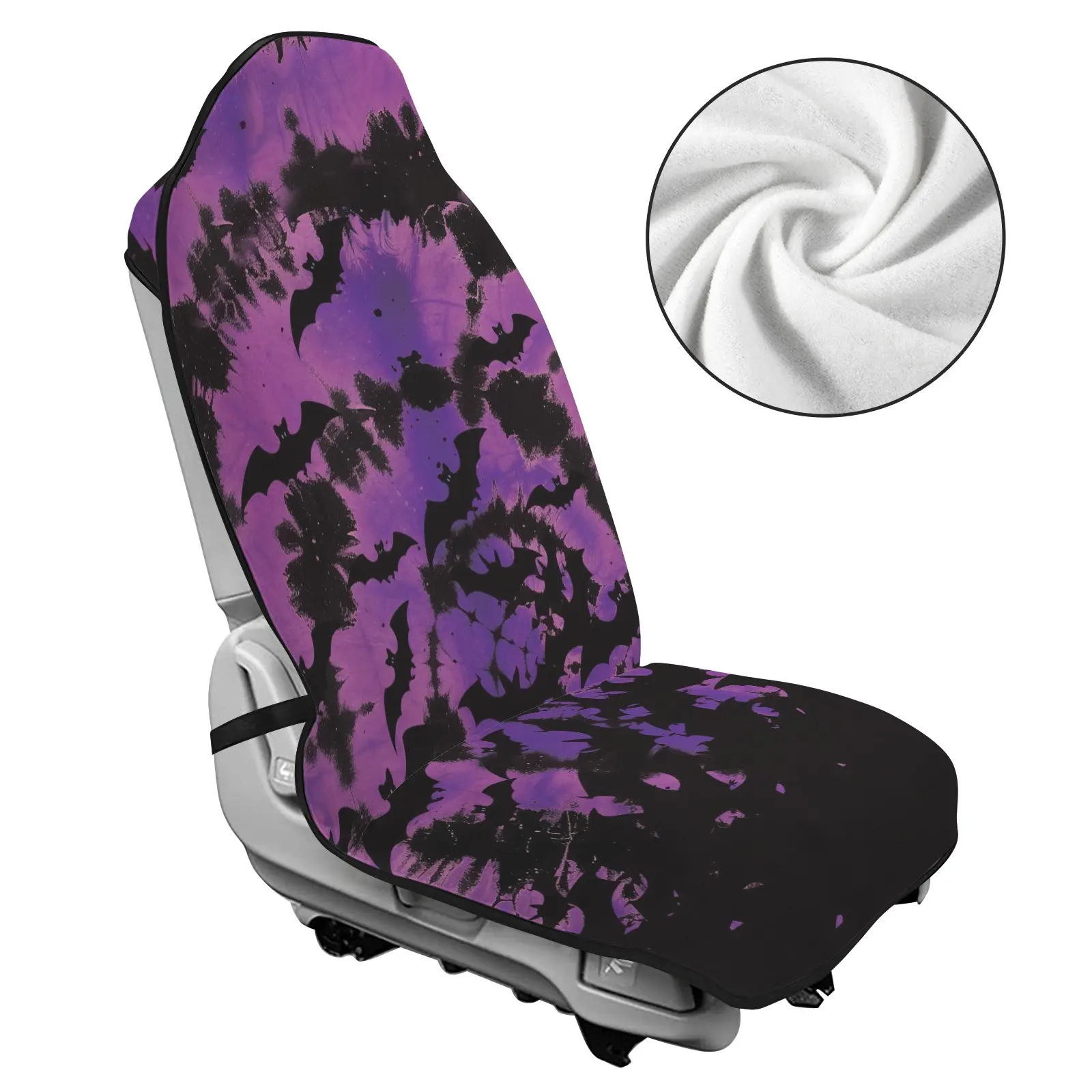 3-In-1 Multi Purpose Car Seat Towel Cover,Galaxy Purple Starry Bat Halloween Soft Terry Fabric Blocks Sweat Sand Saltwater Stains Protect Car Upholstery, Gym Towel, Beach Blanket & Pumpkin Patch Liner, Celestial Witchy Gothic Print for Fall Truck Road