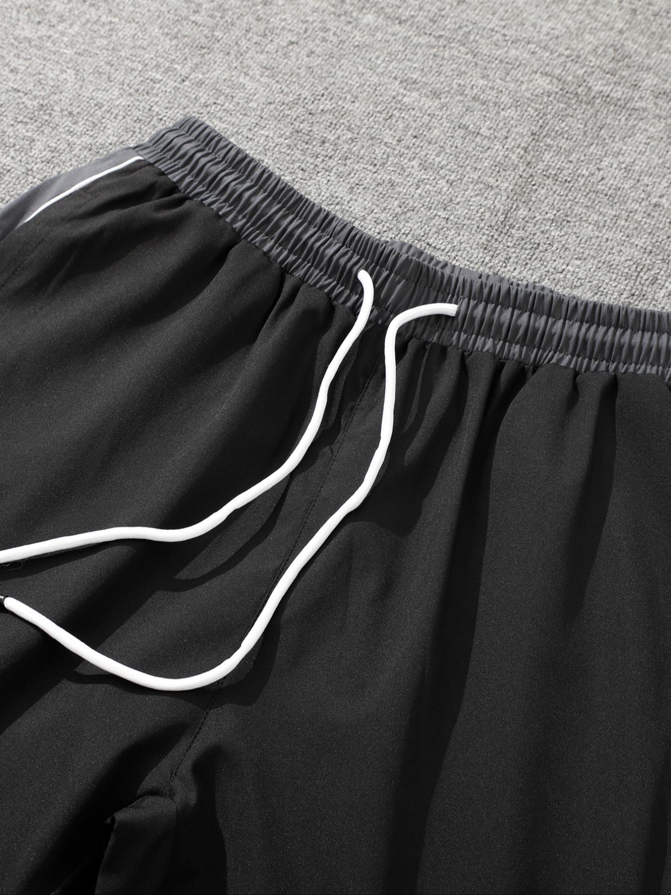 Men's Fashion Casual Sports Pants, Side Color Block Patchwork, American Vintage Style, Adjustable Elastic Waistband, Daily Wear, Breathable Athletic Bottoms