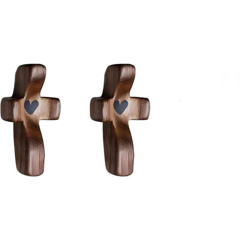 2Pcs Cross My Heart Wooden Prayer Cross | Pocket Fidget Comfort Cross | Anxiety Relief Christian Encouragement Gift